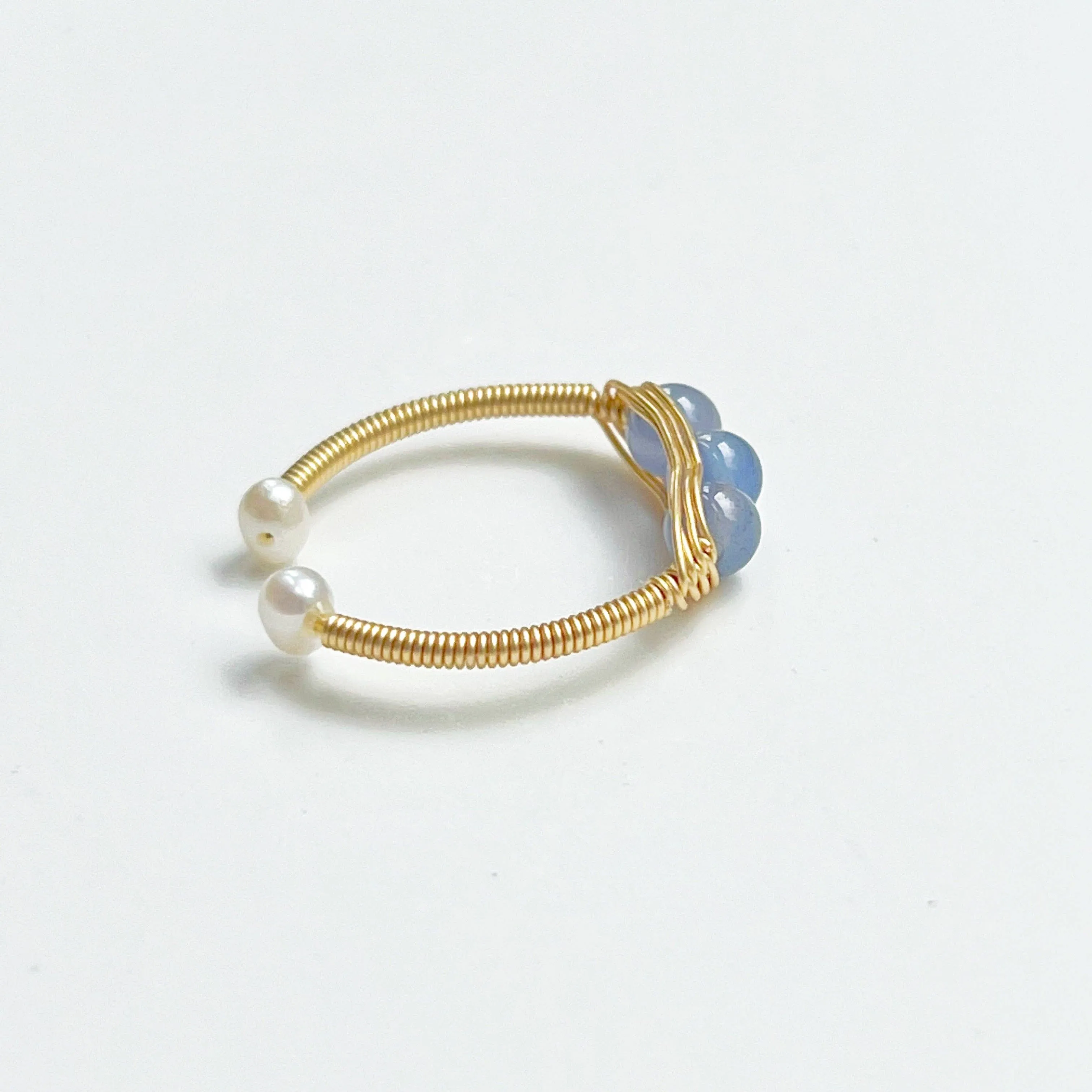 Ninaouity Blue Aquamarine Bead Adjustable Ring March June Birthstone