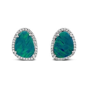 Opal Doublet & Diamond Earrings