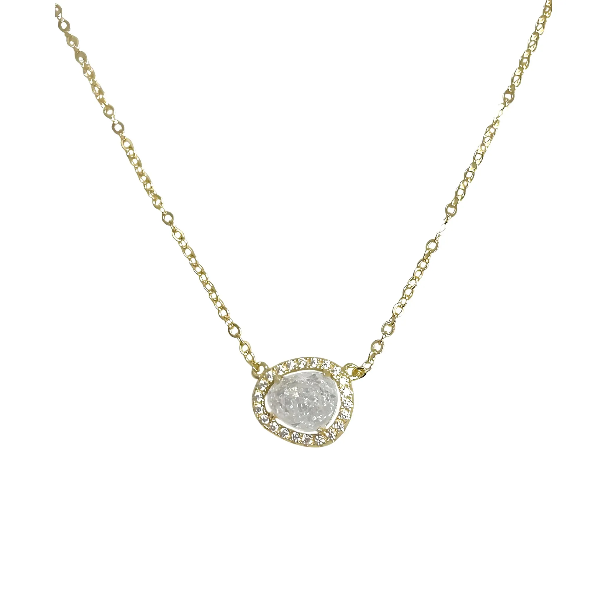 Opal Druzy Stone CZ Necklace