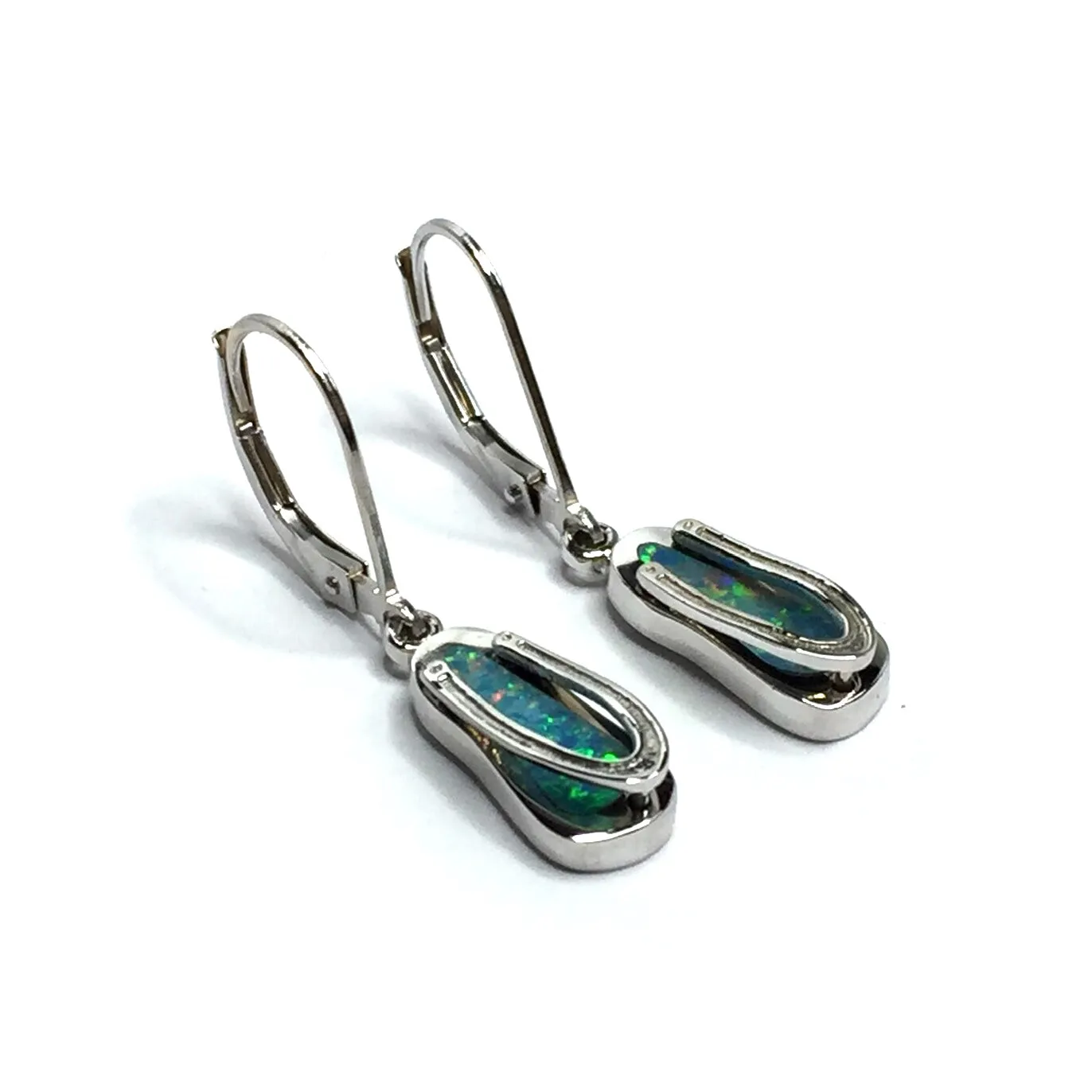 Opal Earrings Sandal Inlaid Design Lever Backs