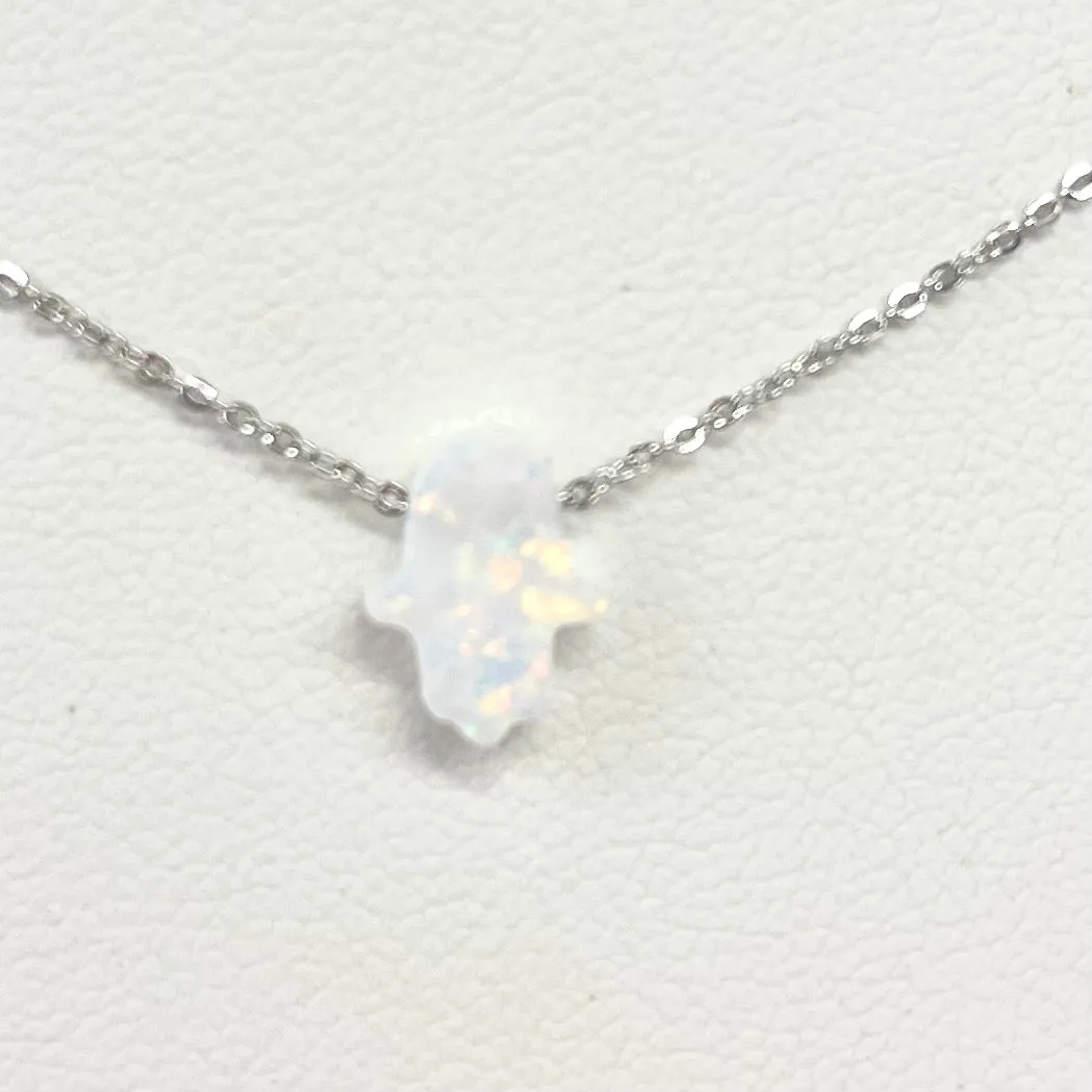 Opal Hamsa Sterling Or Gold Necklace