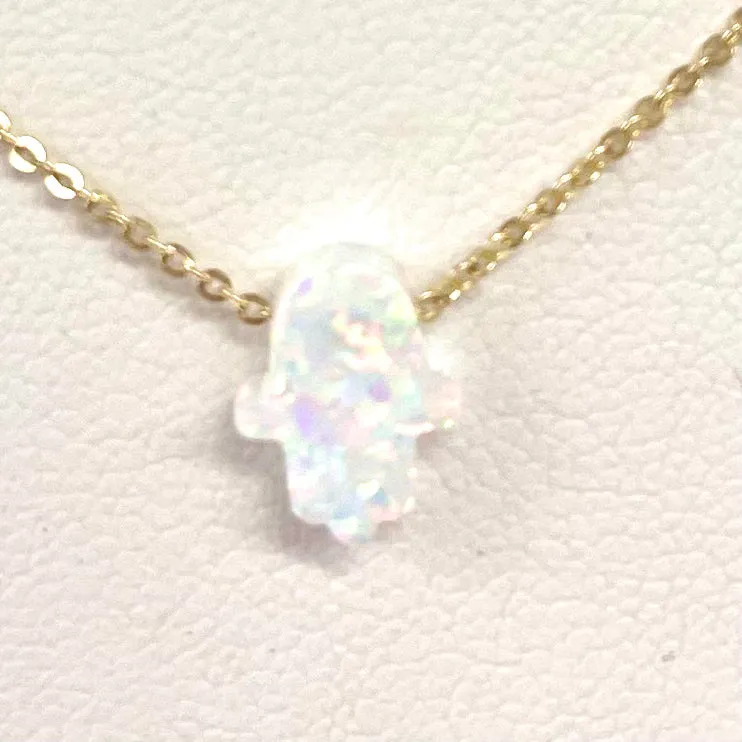 Opal Hamsa Sterling Or Gold Necklace