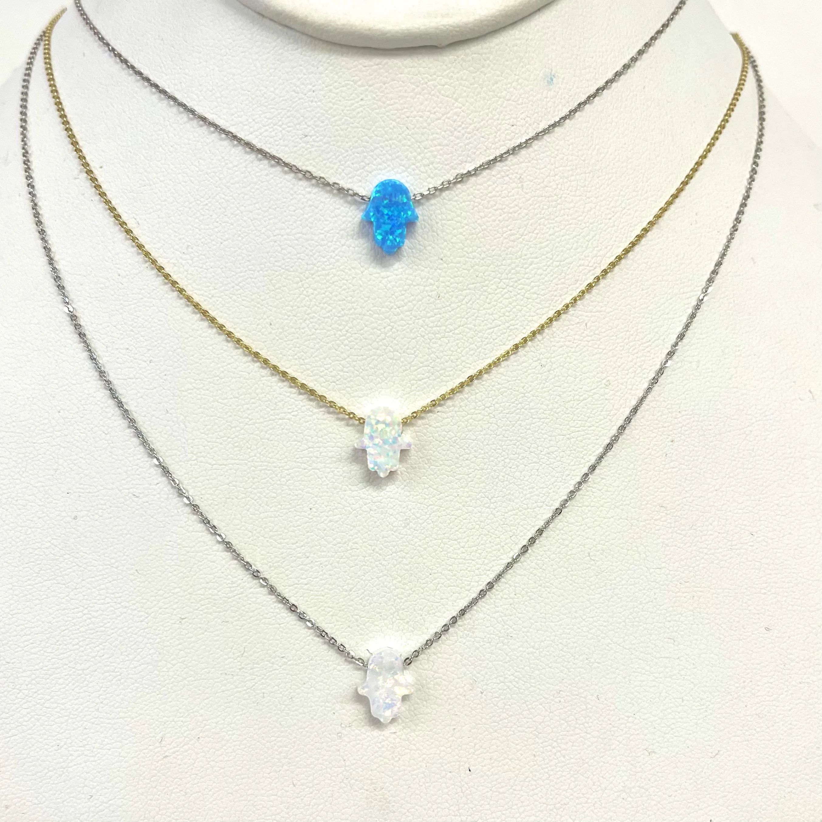 Opal Hamsa Sterling Or Gold Necklace