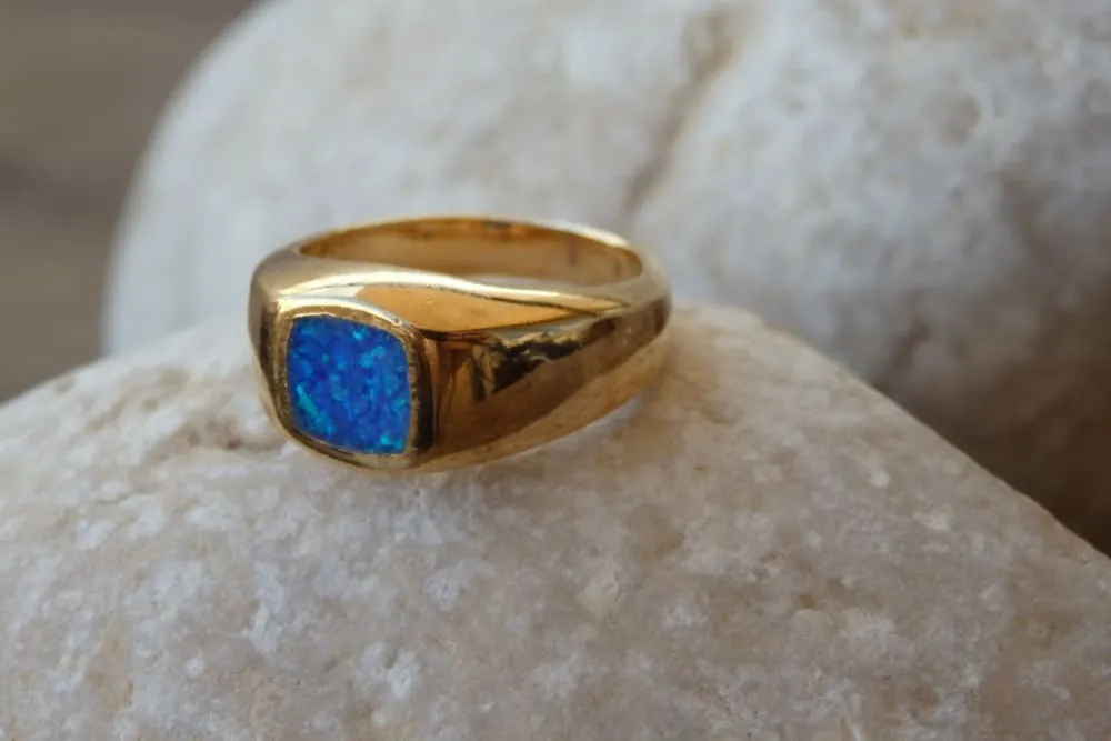 Opal Silver Signet Ring
