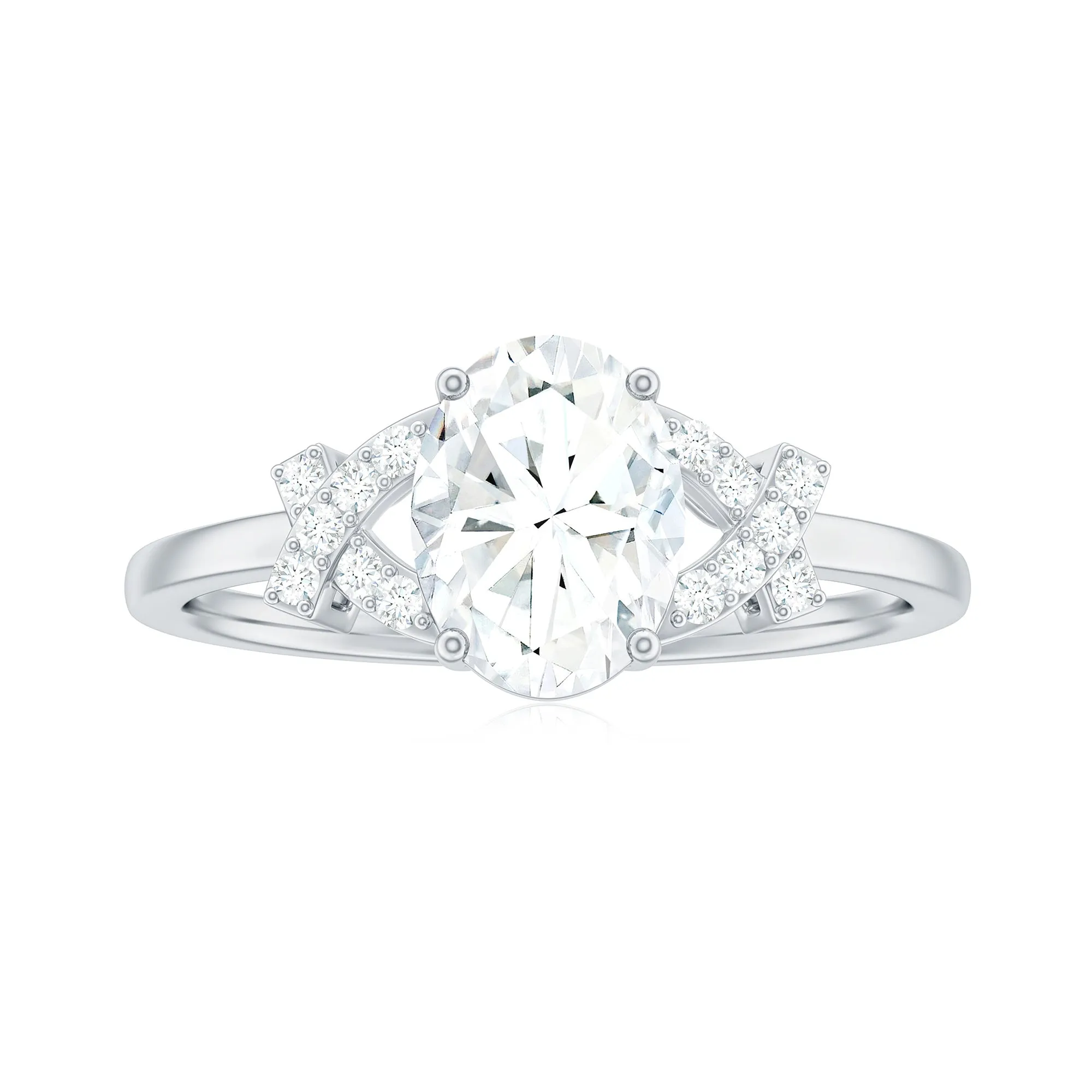 Oval Cut Moissanite Solitaire Ring in Spilt Shank