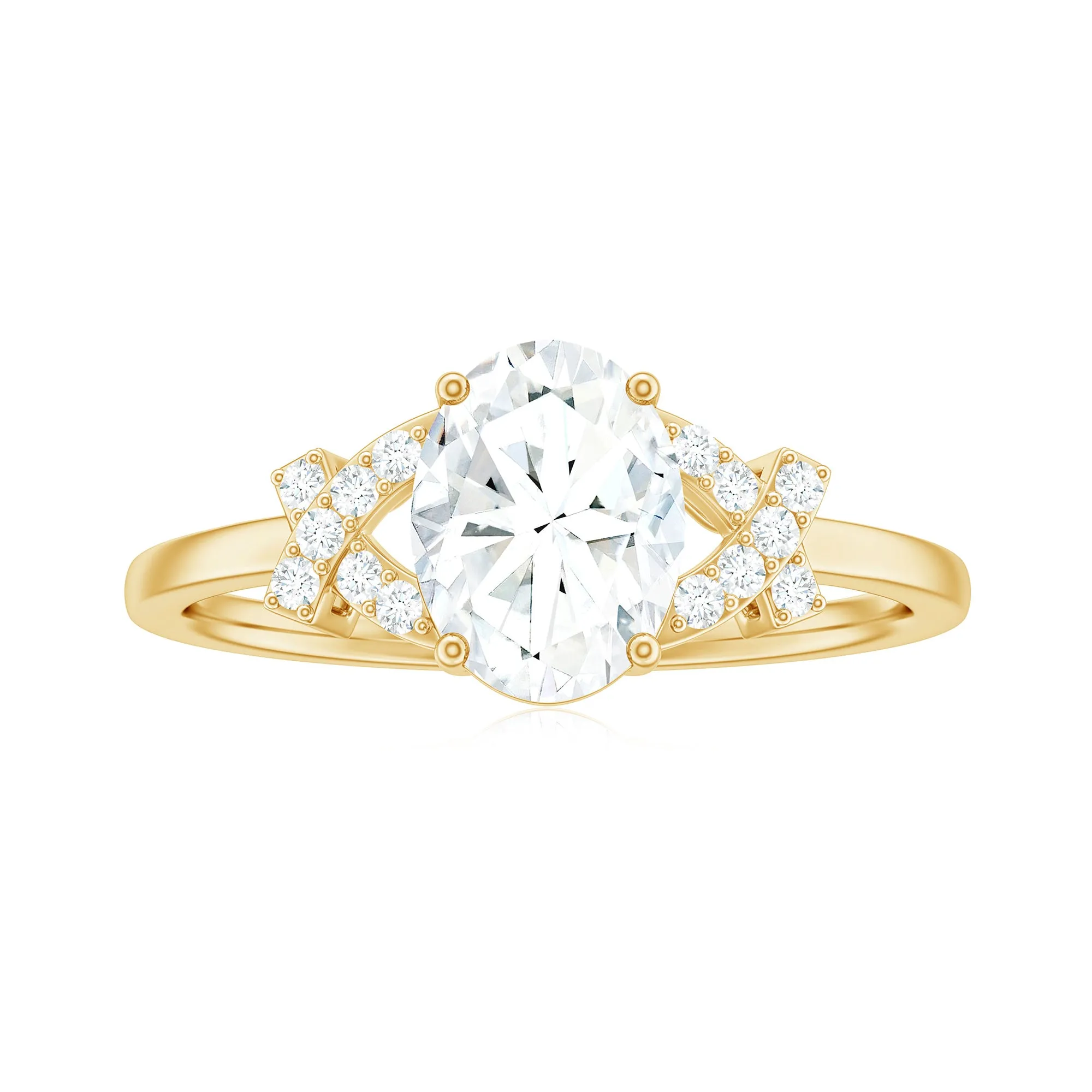 Oval Cut Moissanite Solitaire Ring in Spilt Shank