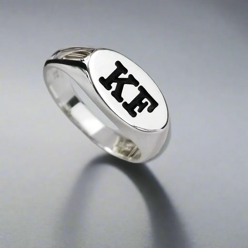 Oval Initial Silver Signet Ring