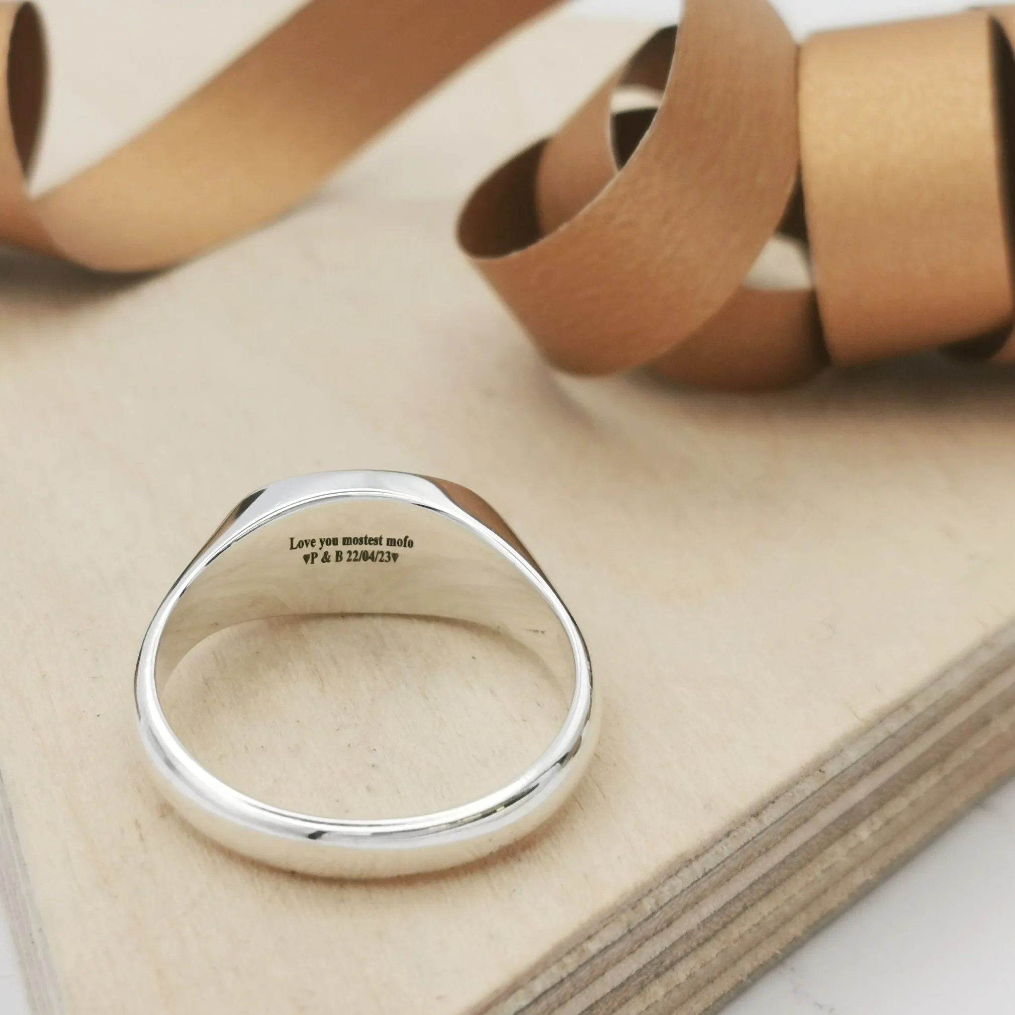 Oval Initial Silver Signet Ring