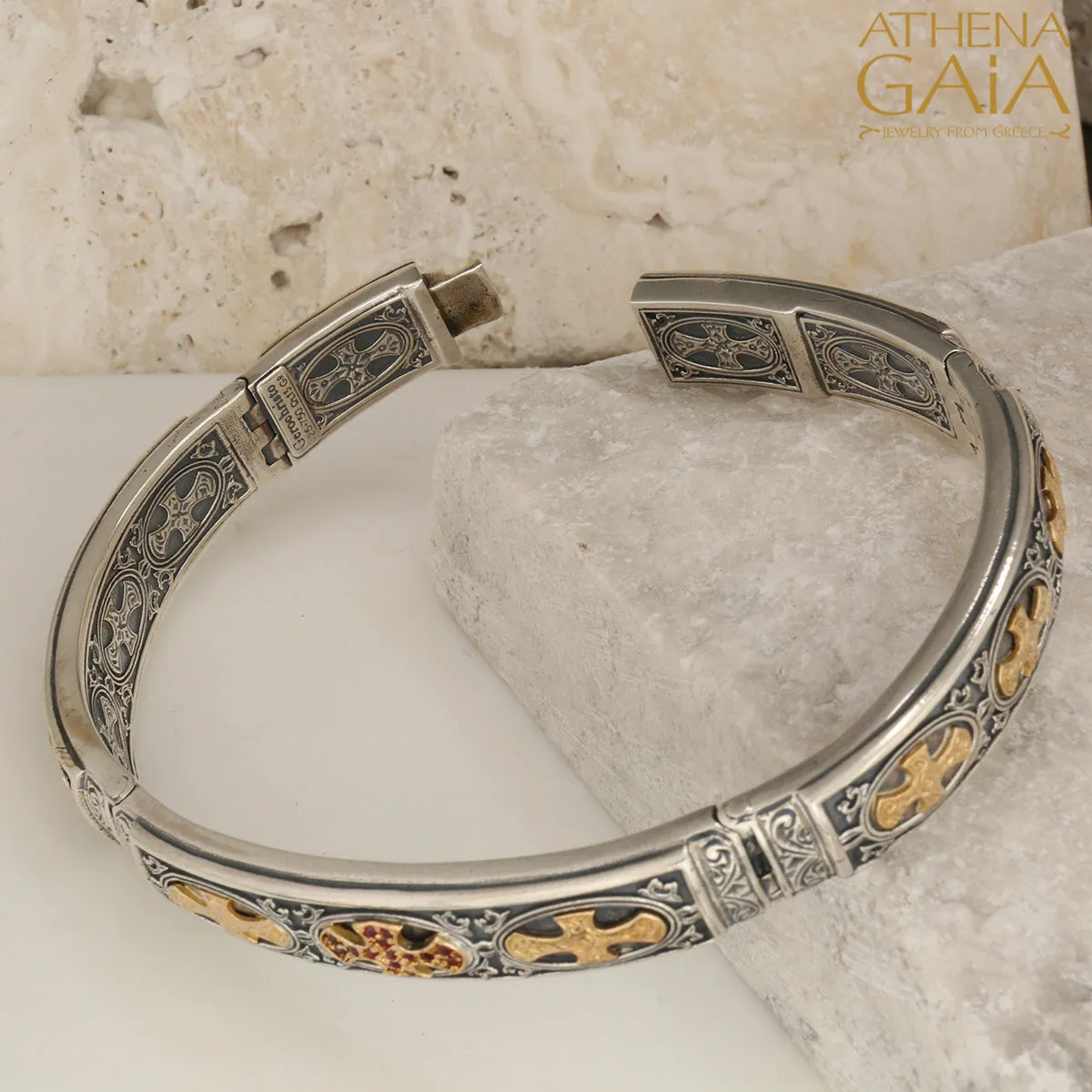 Patmos Ruby Cross Bangle Bracelet (In-Stock)