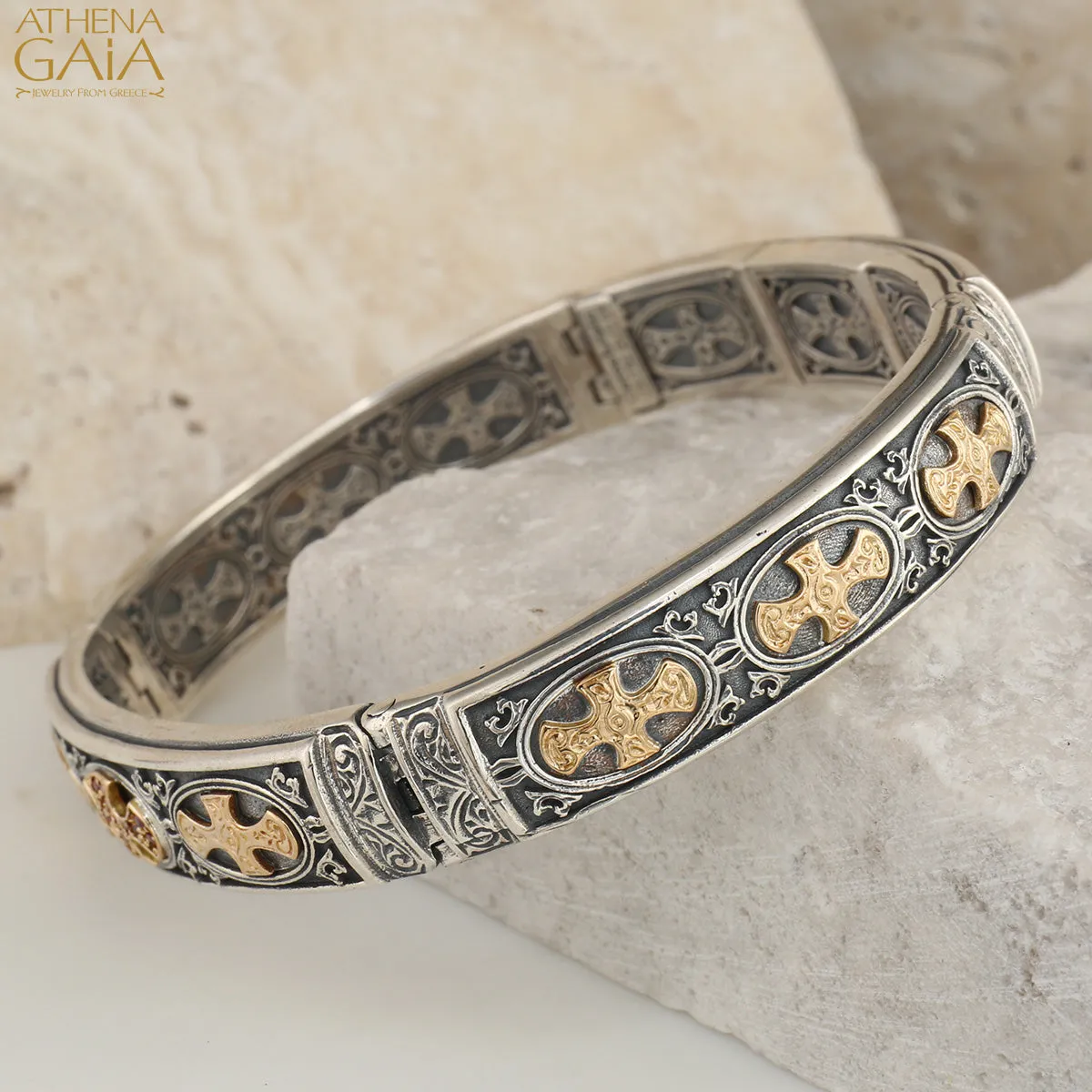 Patmos Ruby Cross Bangle Bracelet (In-Stock)