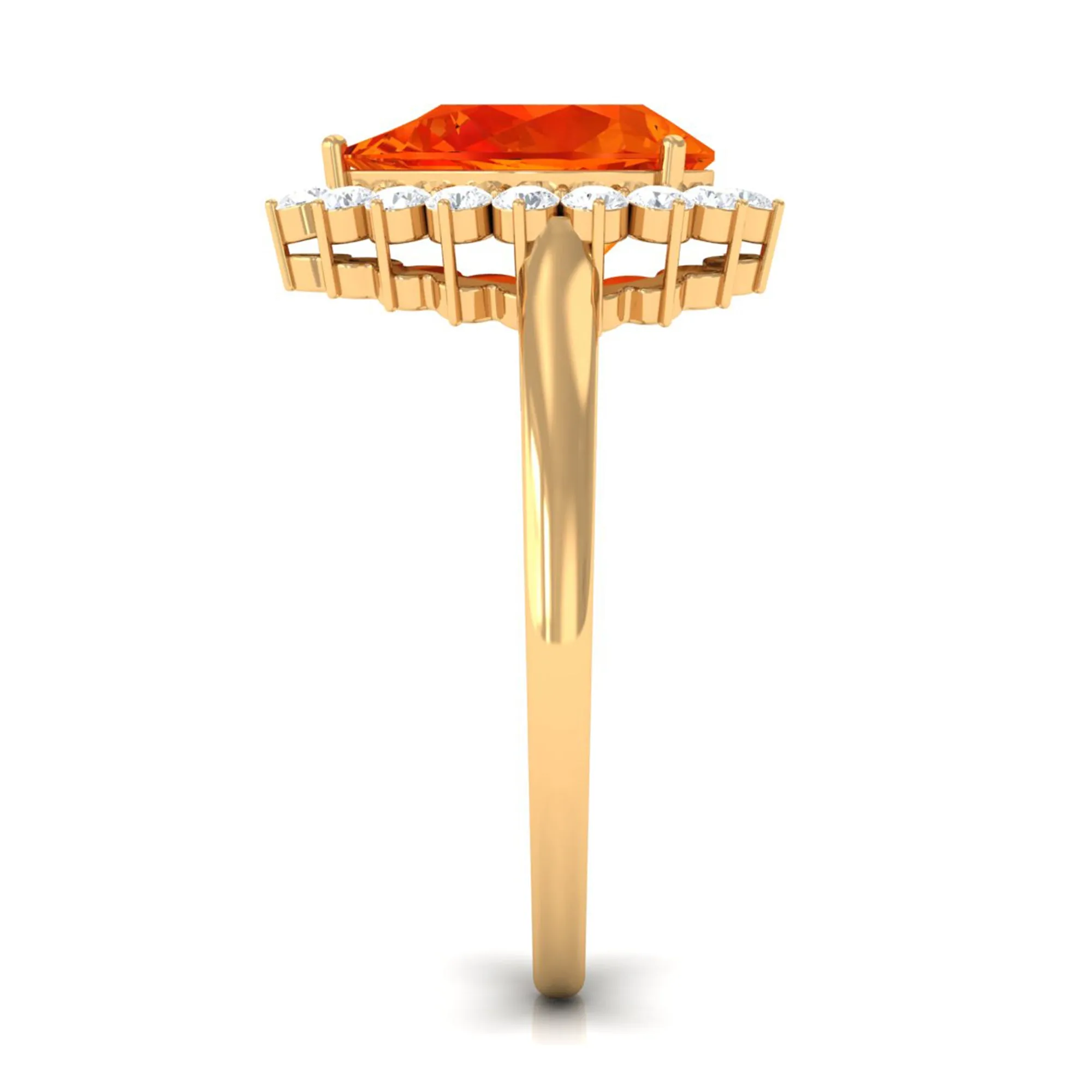 Pear Cut Created Orange Sapphire and Diamond Halo Engagement Ring