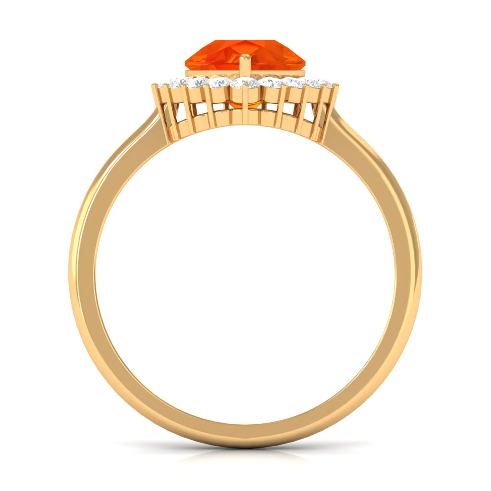 Pear Cut Created Orange Sapphire and Diamond Halo Engagement Ring