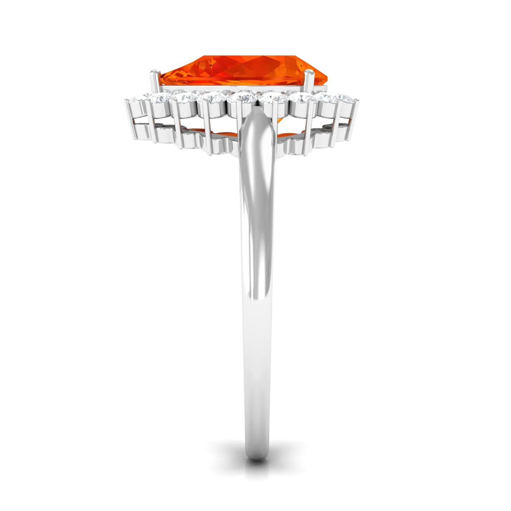 Pear Cut Created Orange Sapphire and Diamond Halo Engagement Ring