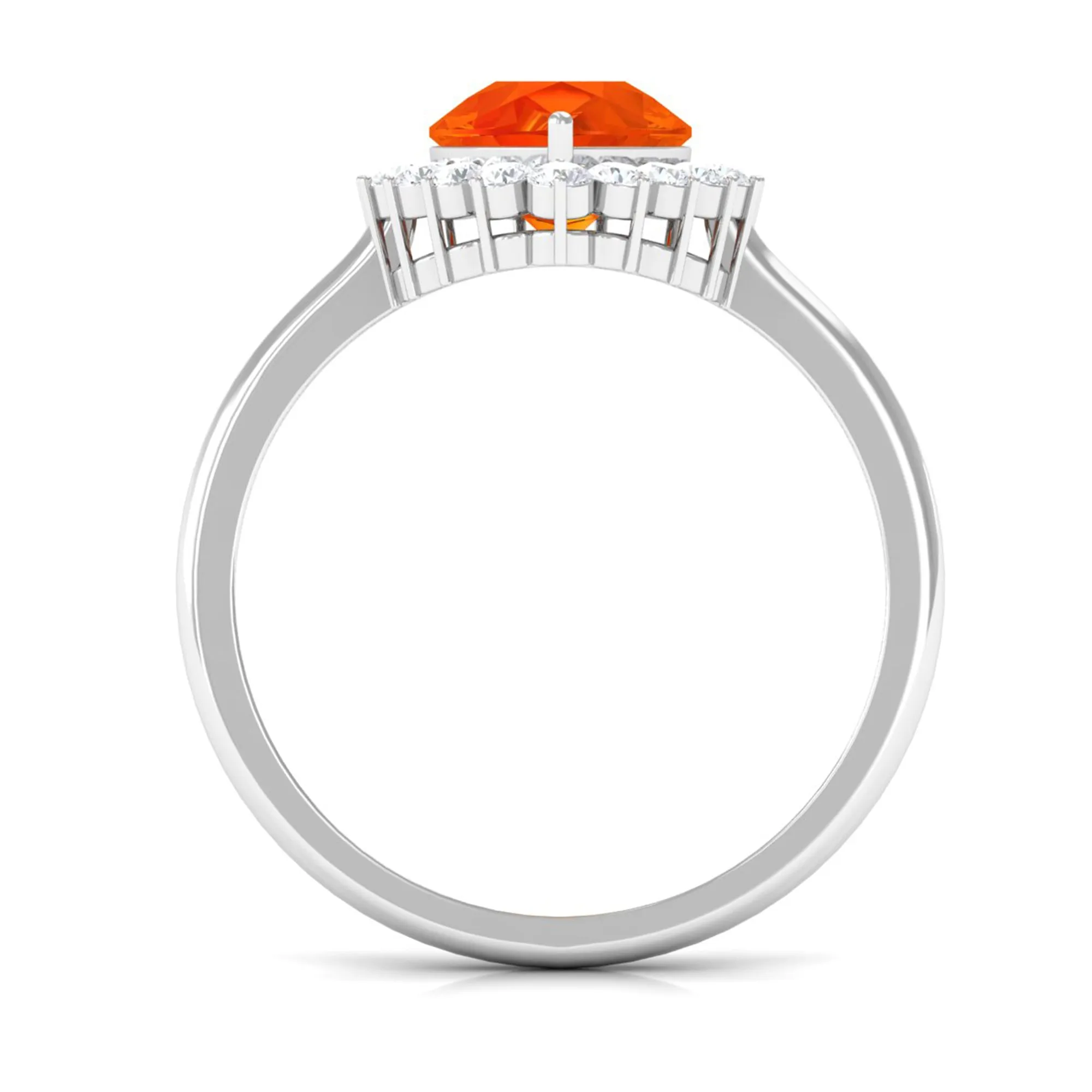 Pear Cut Created Orange Sapphire and Diamond Halo Engagement Ring