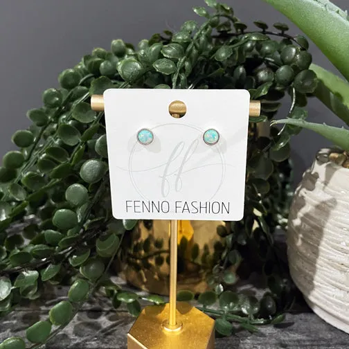 Peruvian Opal Silver-Lined Circle Stud Earrings