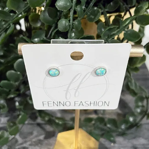 Peruvian Opal Silver-Lined Circle Stud Earrings