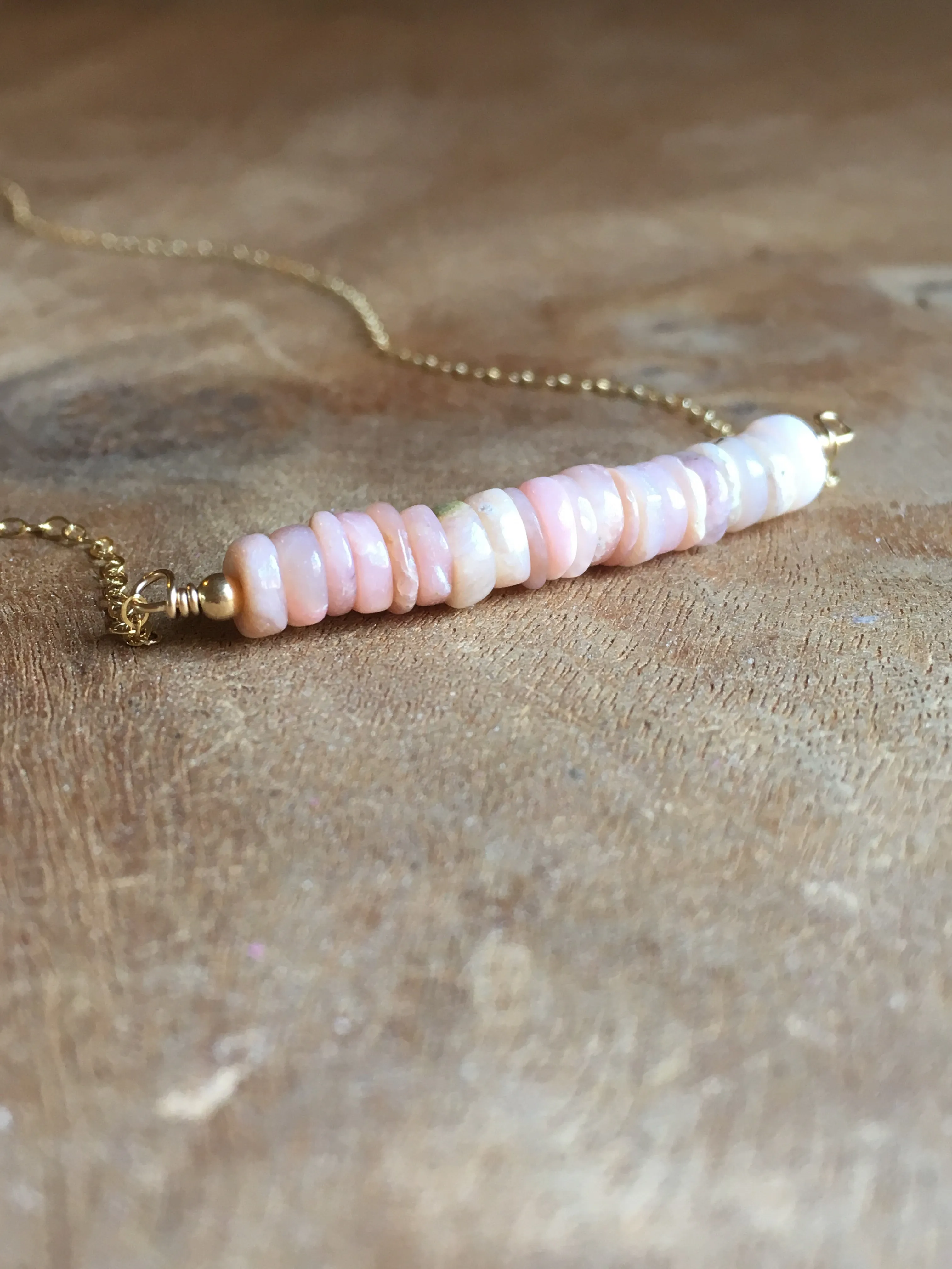 Pink Opal Bar Necklace October Birthstone Jewelry For Women