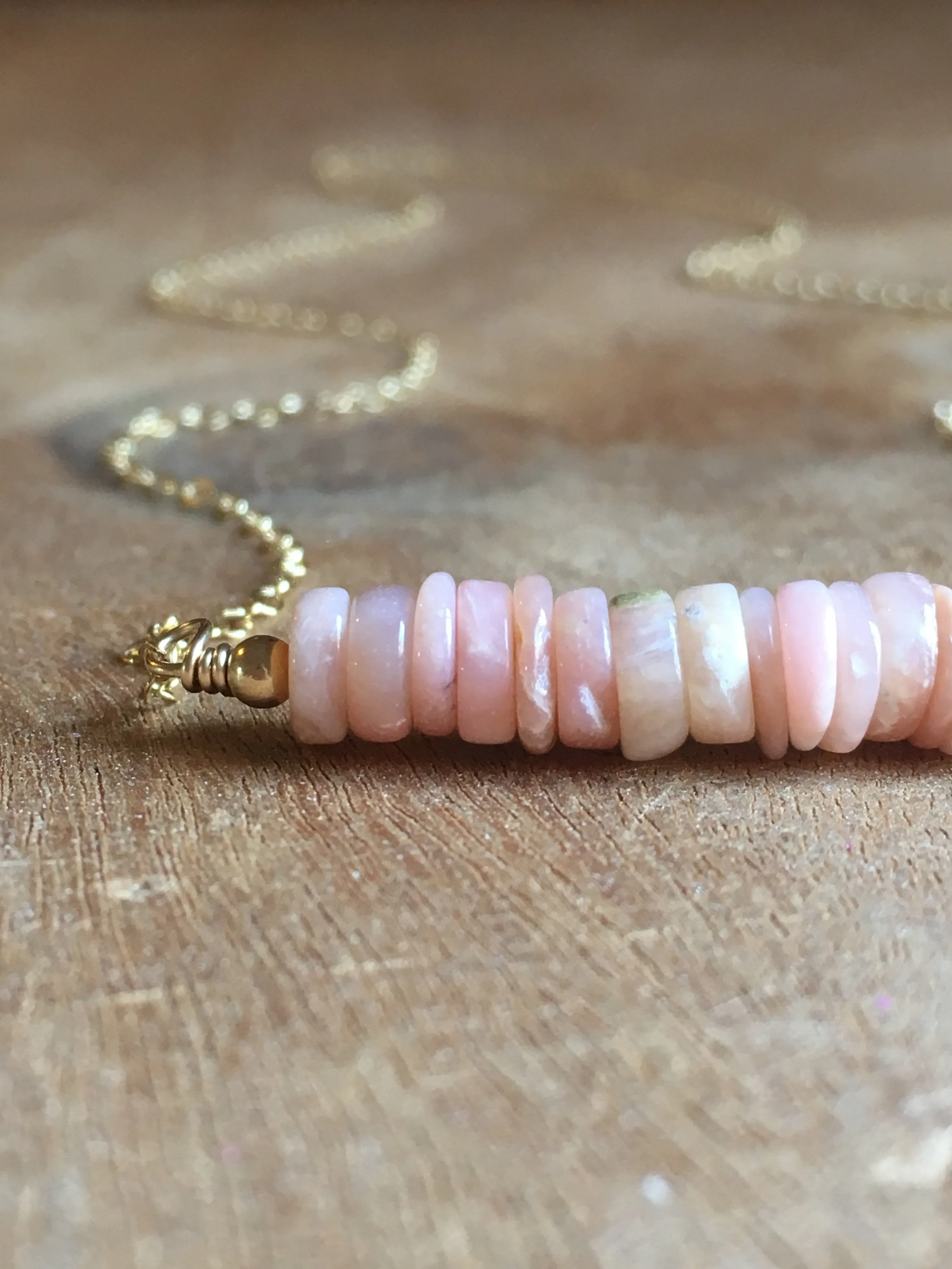 Pink Opal Bar Necklace October Birthstone Jewelry For Women