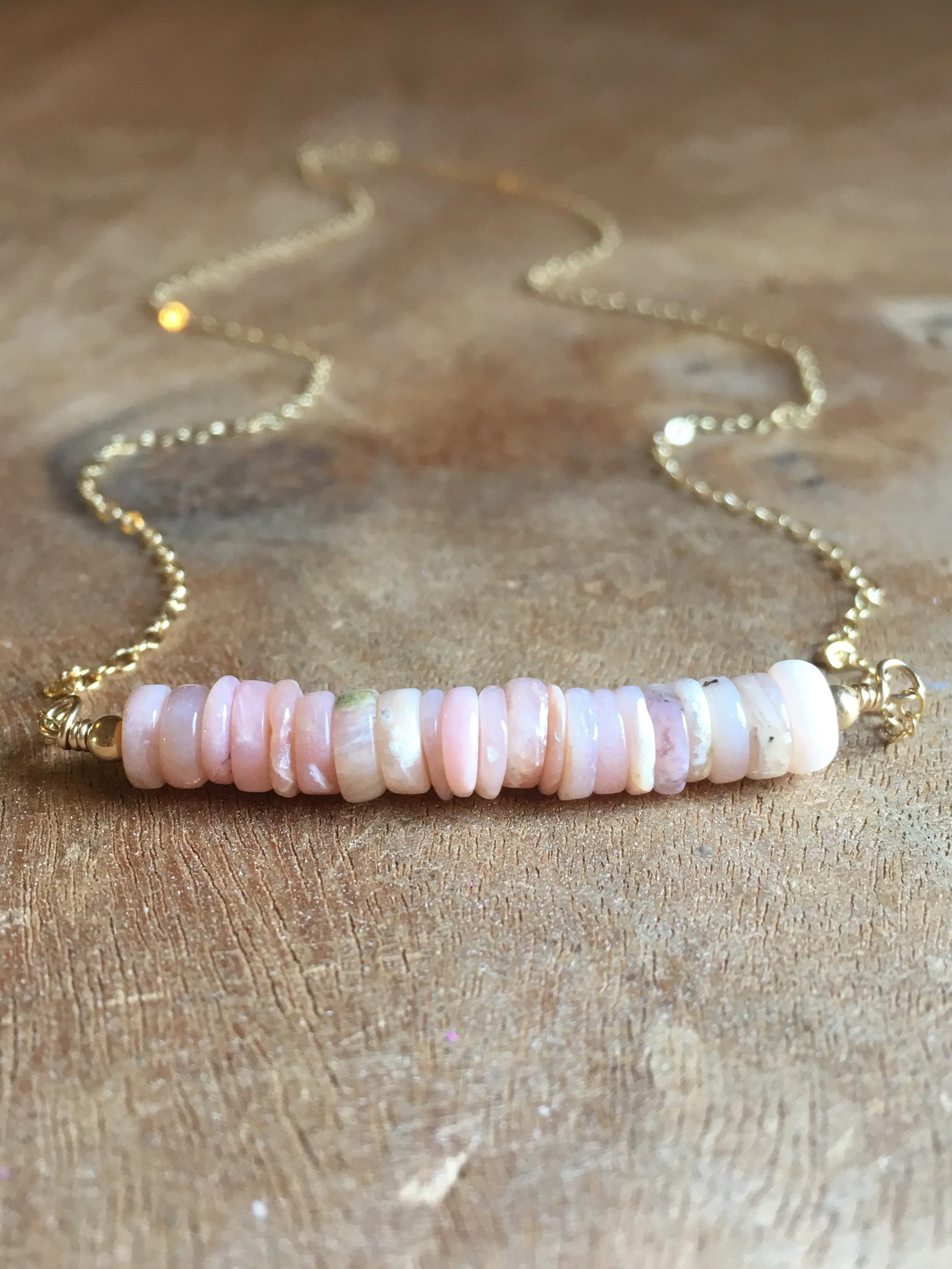 Pink Opal Bar Necklace October Birthstone Jewelry For Women