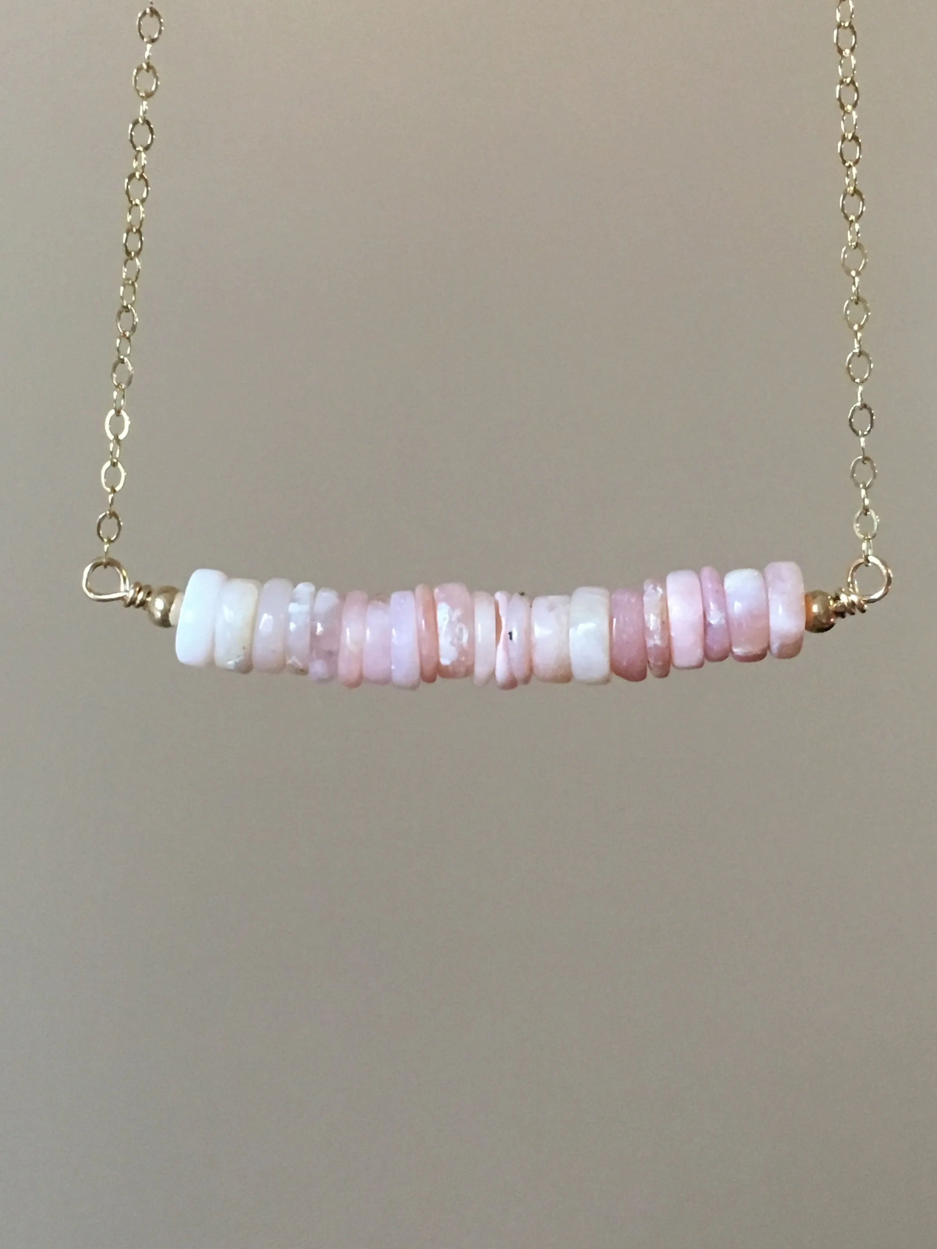 Pink Opal Bar Necklace October Birthstone Jewelry For Women