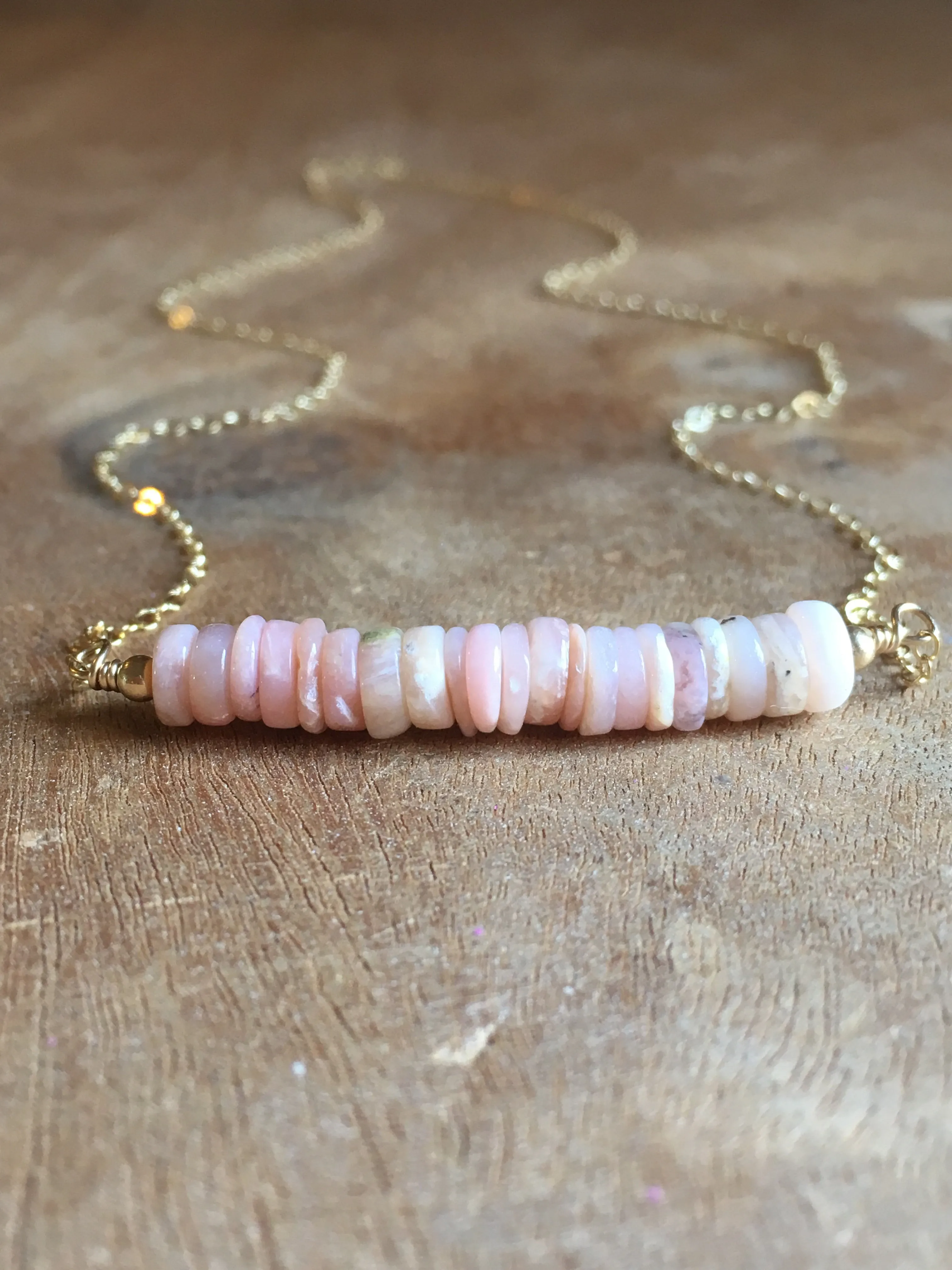 Pink Opal Bar Necklace October Birthstone Jewelry For Women