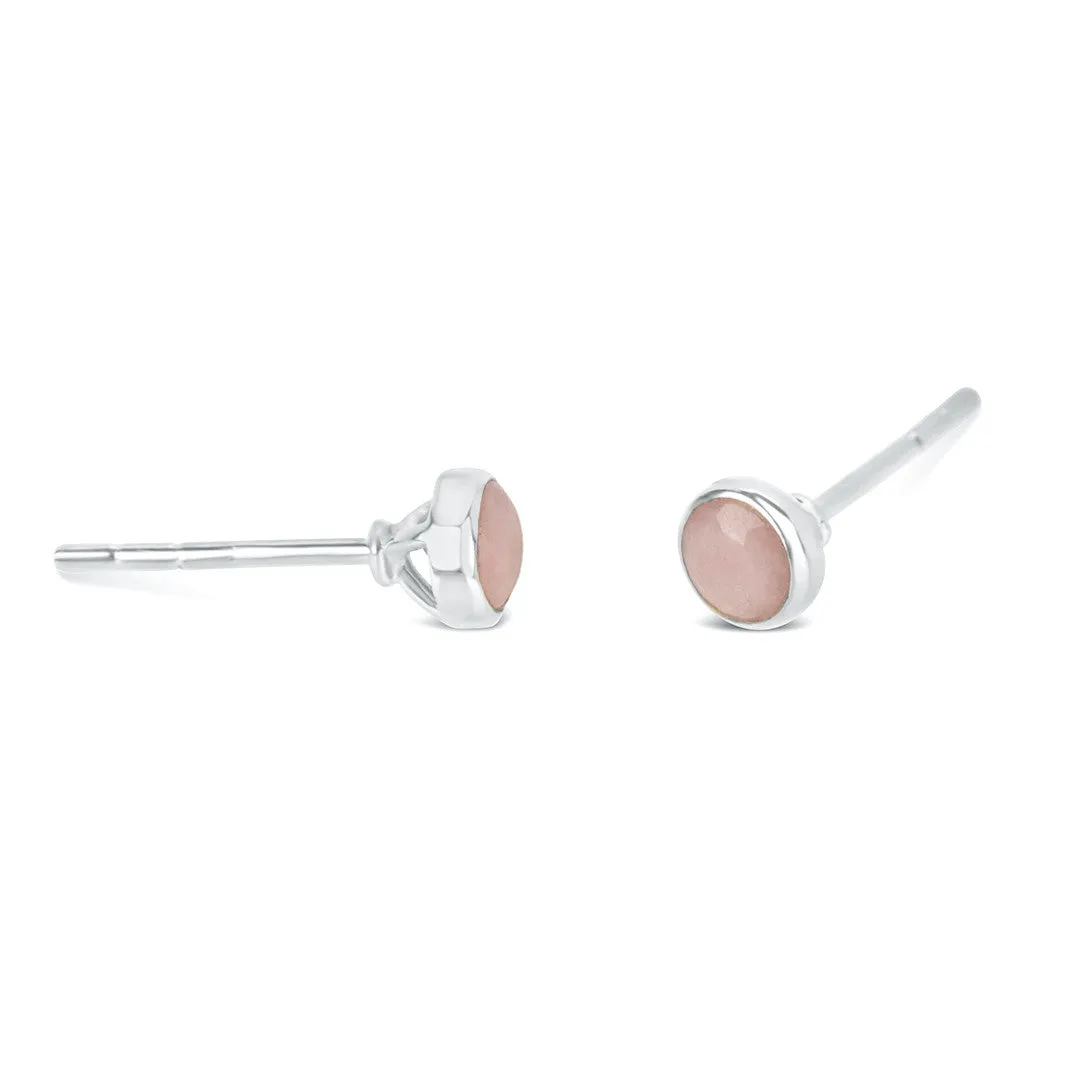 Pink Opal Mini Stud Earrings | Silver - October
