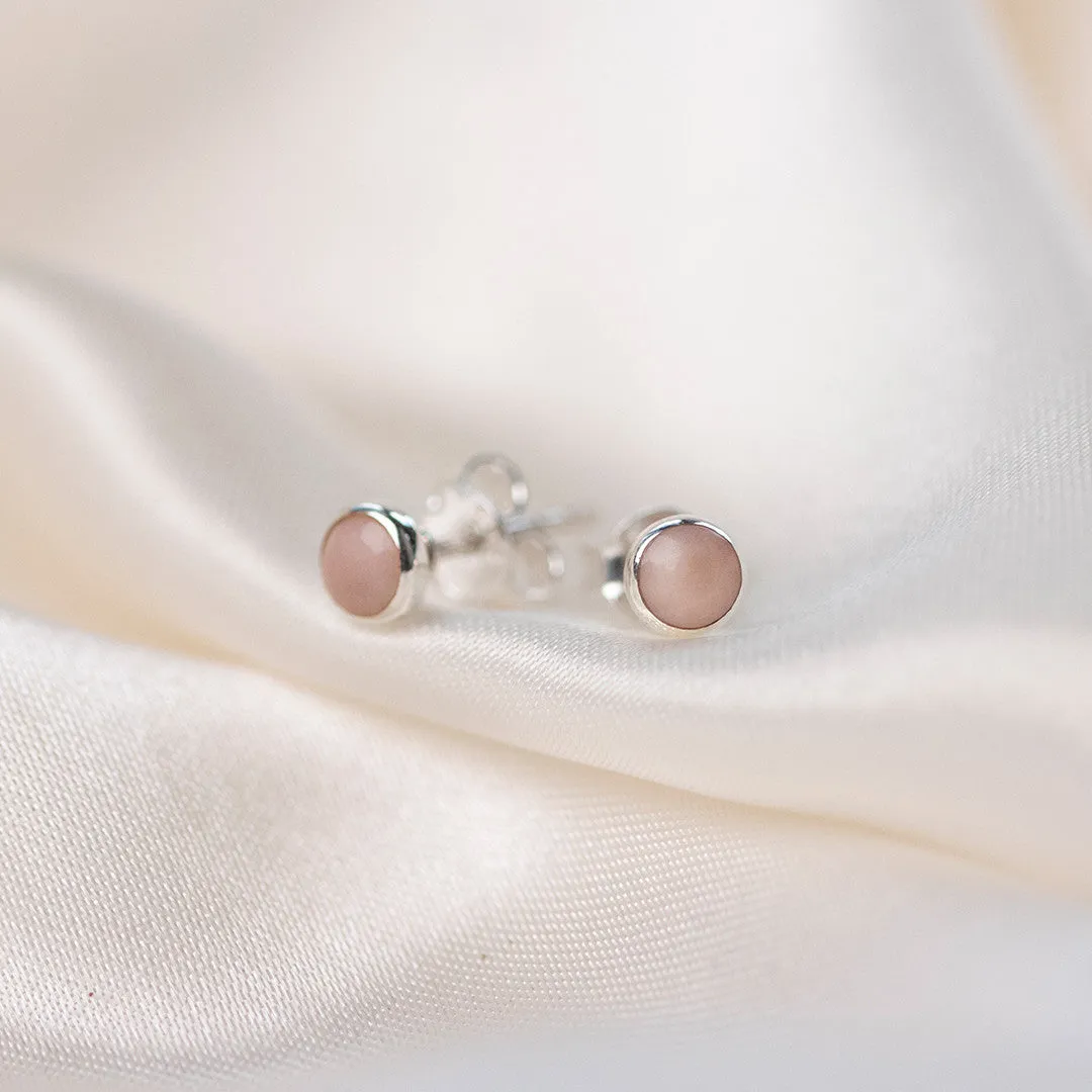 Pink Opal Mini Stud Earrings | Silver - October