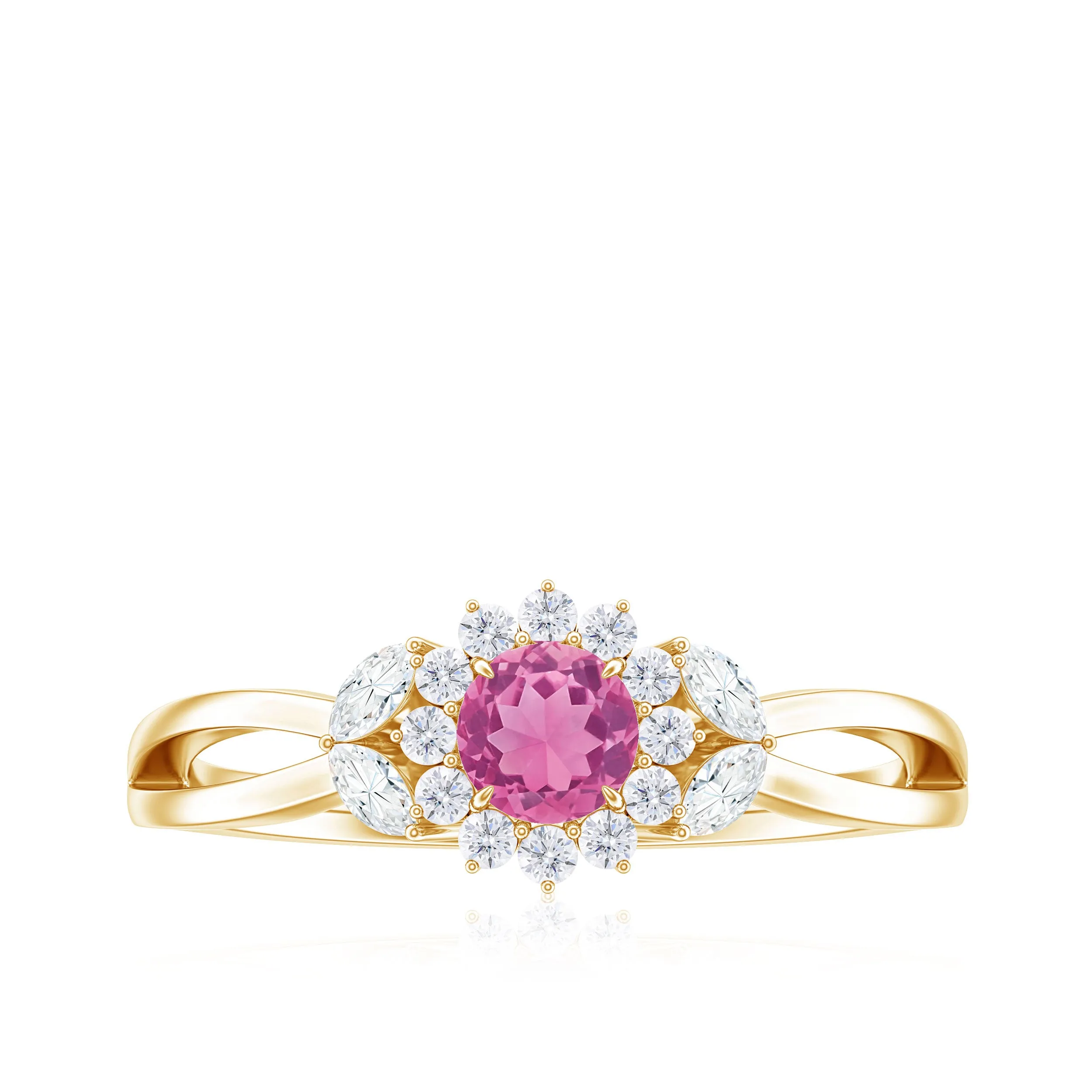 Pink Tourmaline and Diamond Flower Engagement Ring with Split Shank