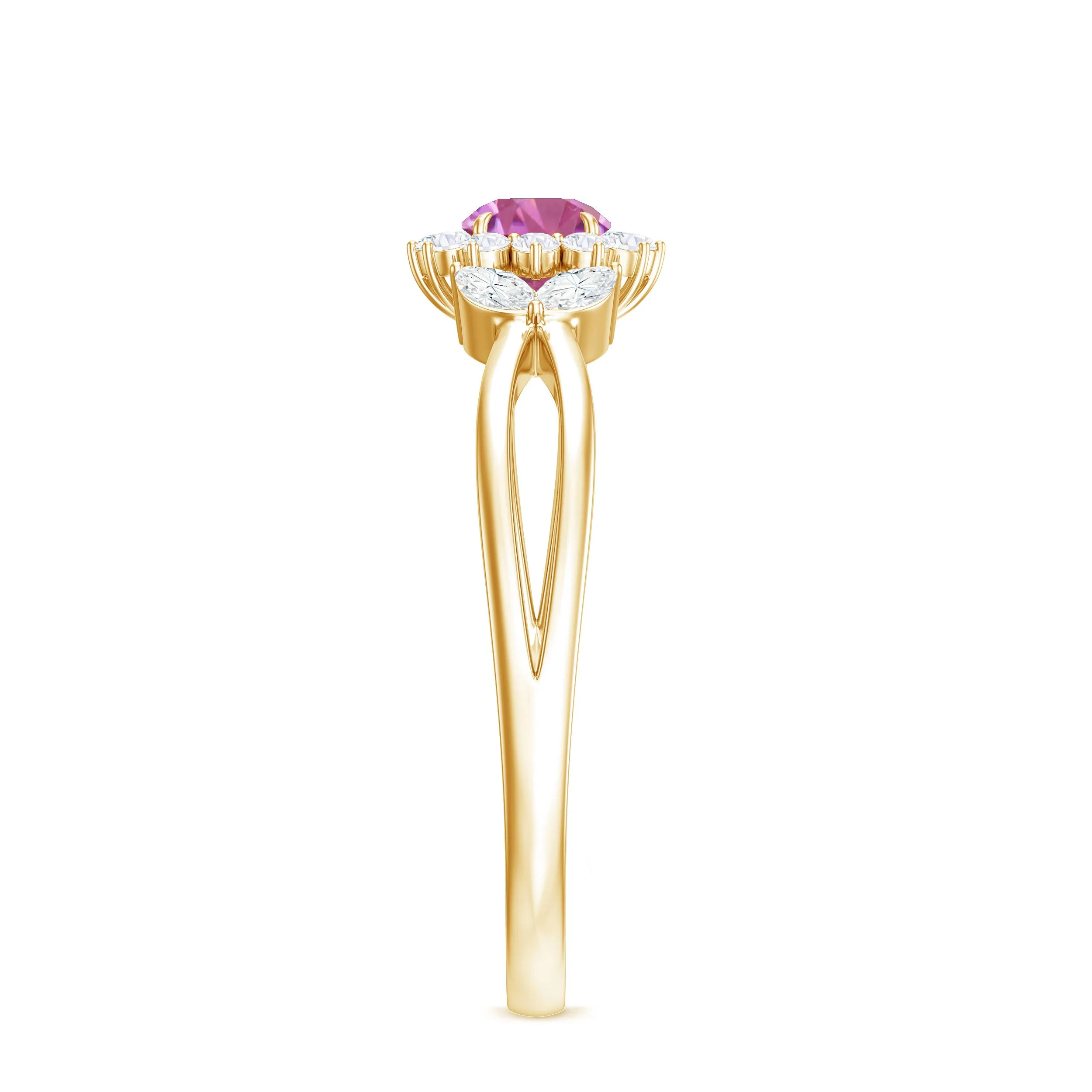 Pink Tourmaline and Diamond Flower Engagement Ring with Split Shank