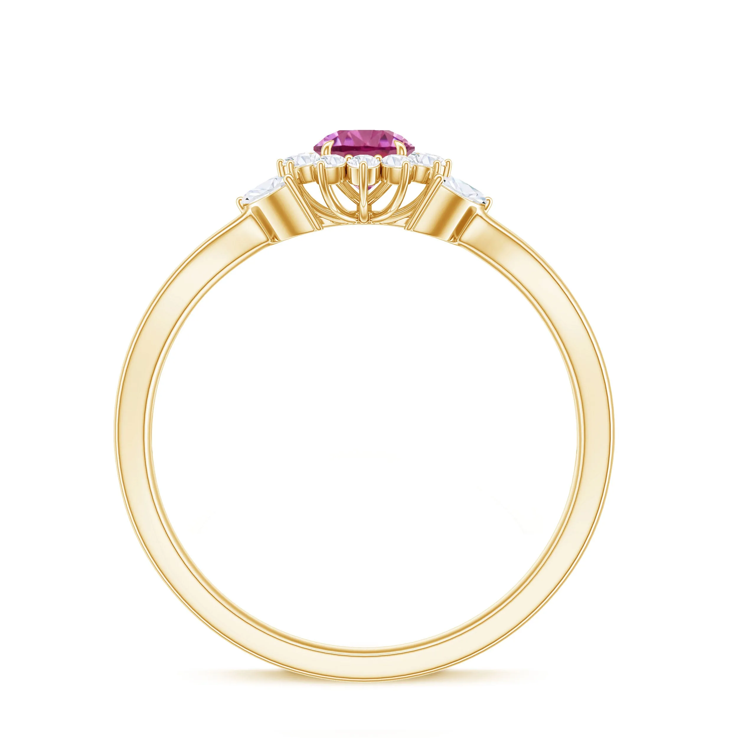 Pink Tourmaline and Diamond Flower Engagement Ring with Split Shank
