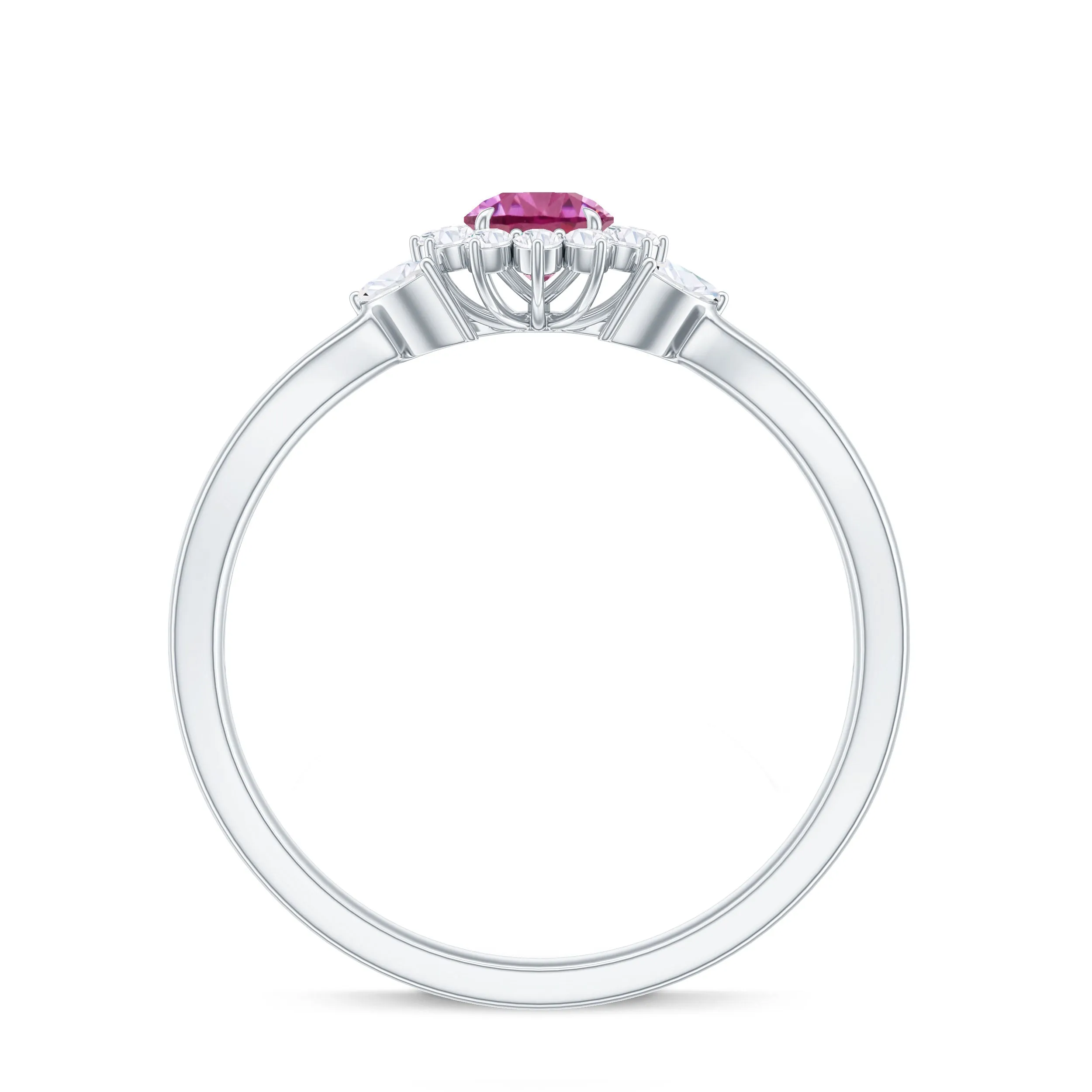 Pink Tourmaline and Diamond Flower Engagement Ring with Split Shank