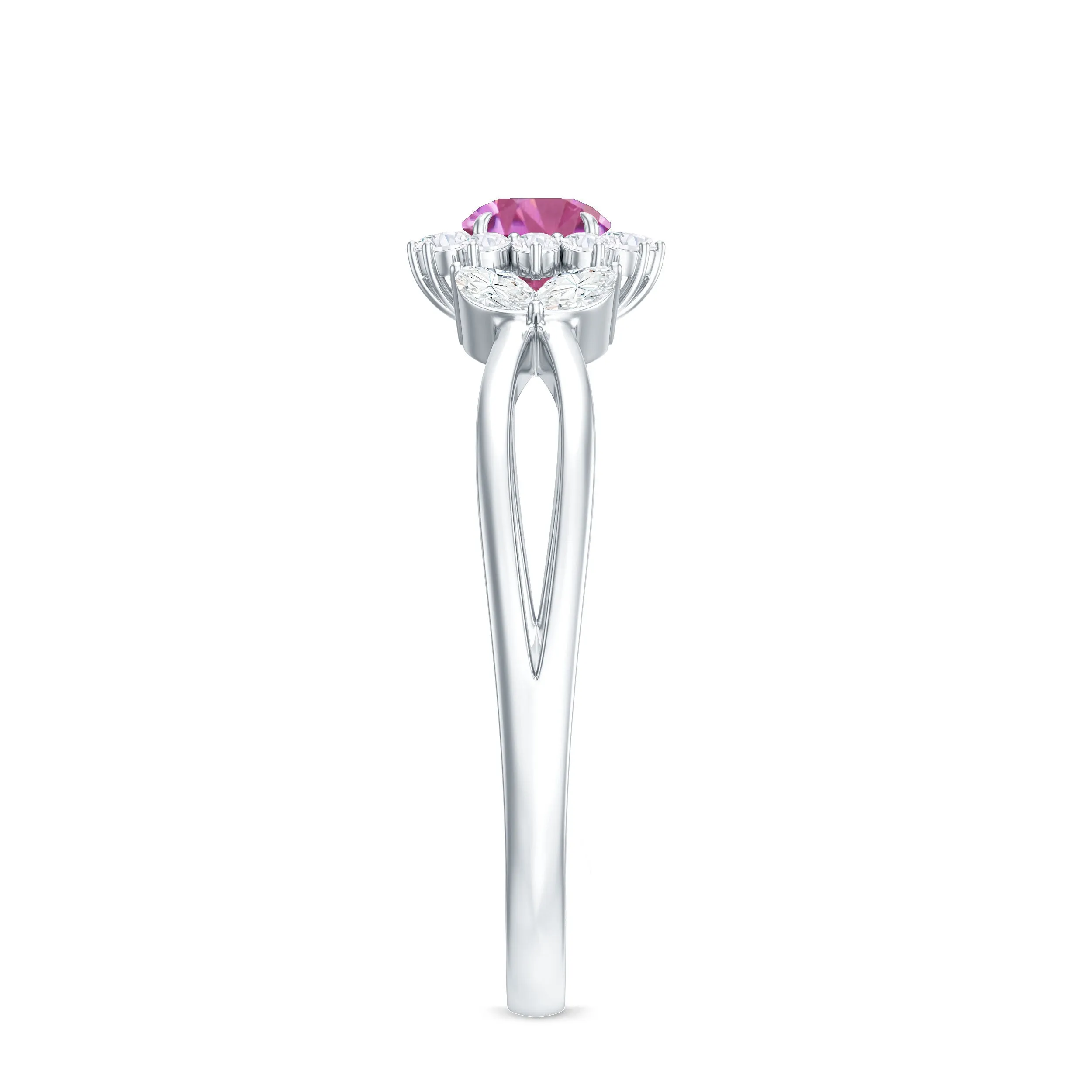 Pink Tourmaline and Diamond Flower Engagement Ring with Split Shank