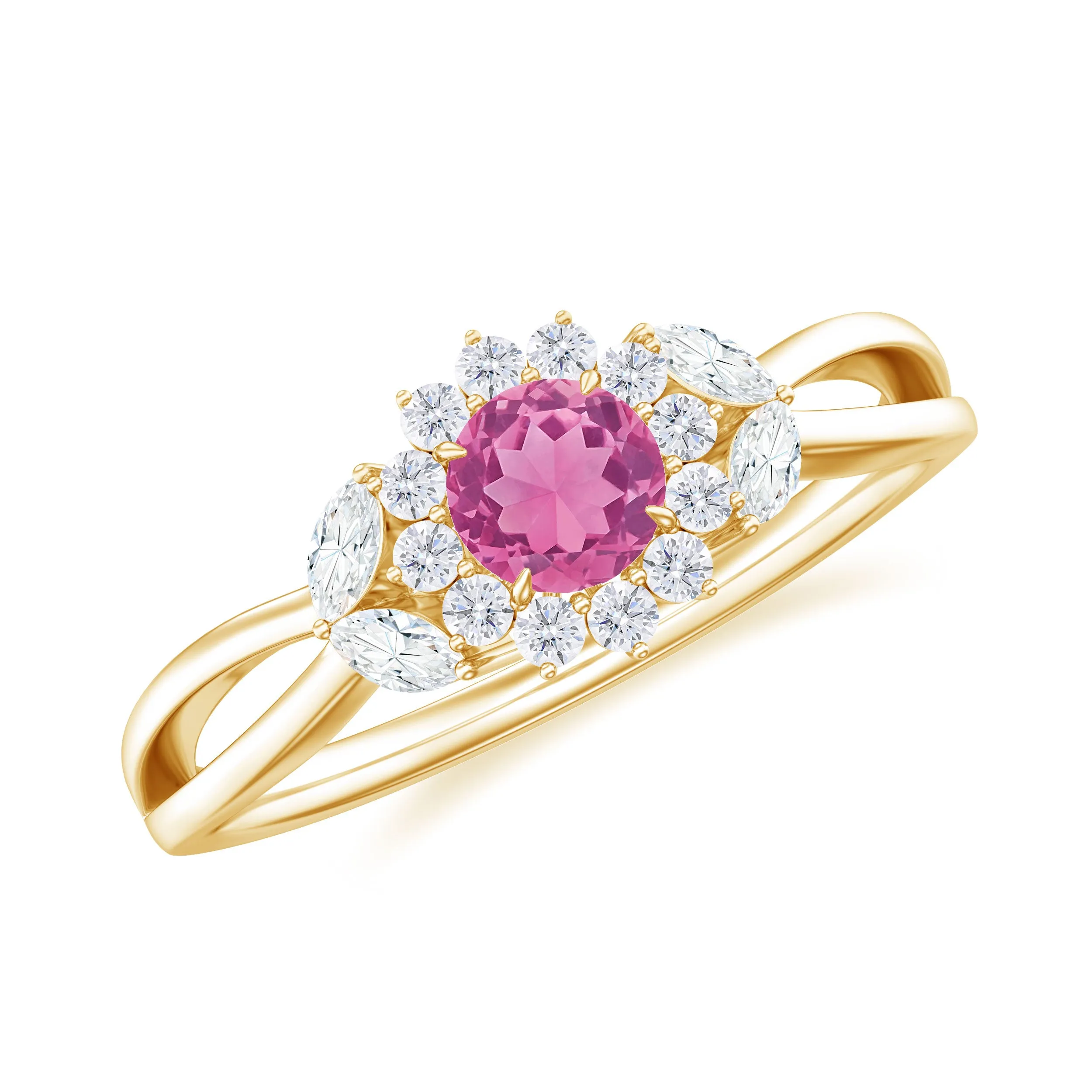 Pink Tourmaline and Diamond Flower Engagement Ring with Split Shank