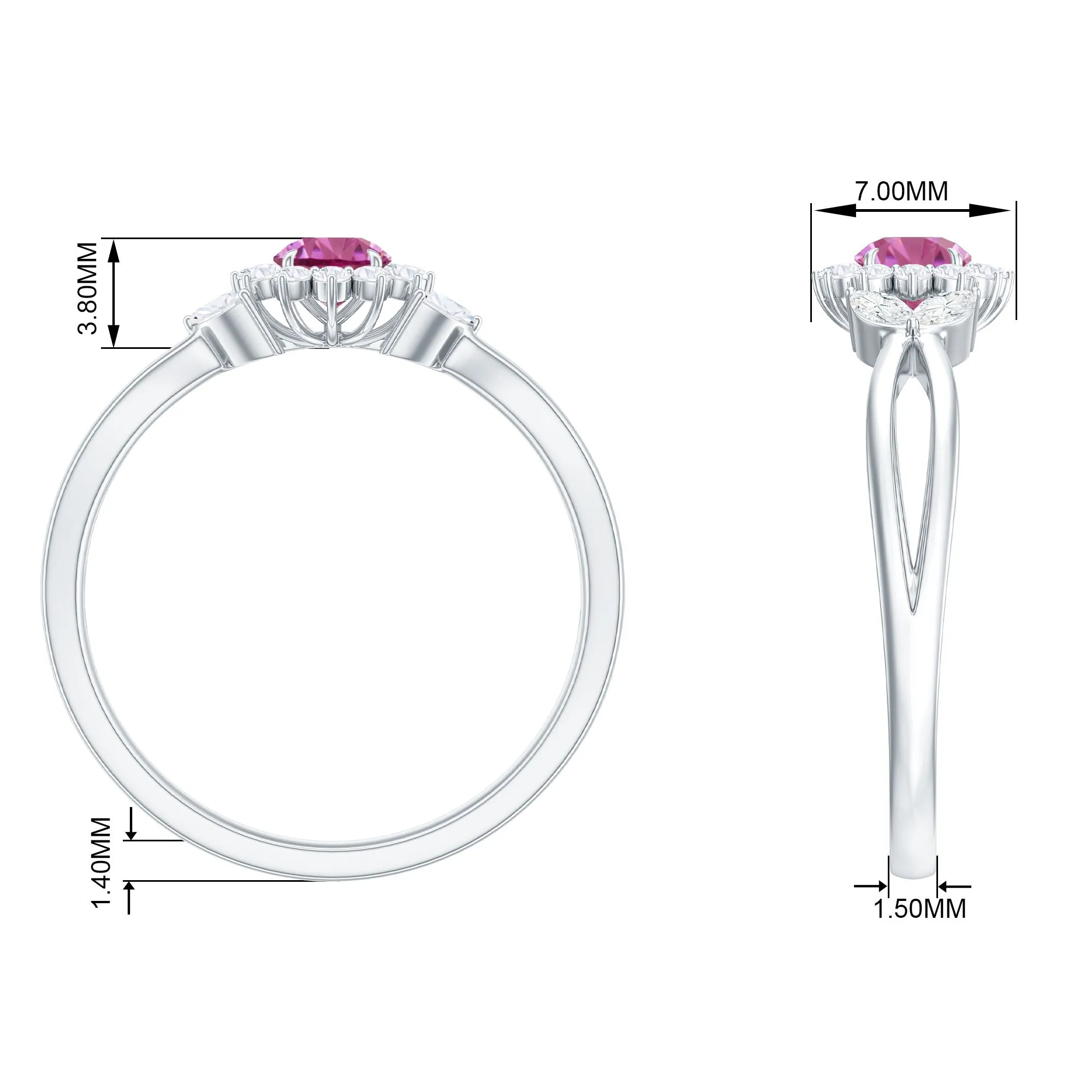Pink Tourmaline and Diamond Flower Engagement Ring with Split Shank
