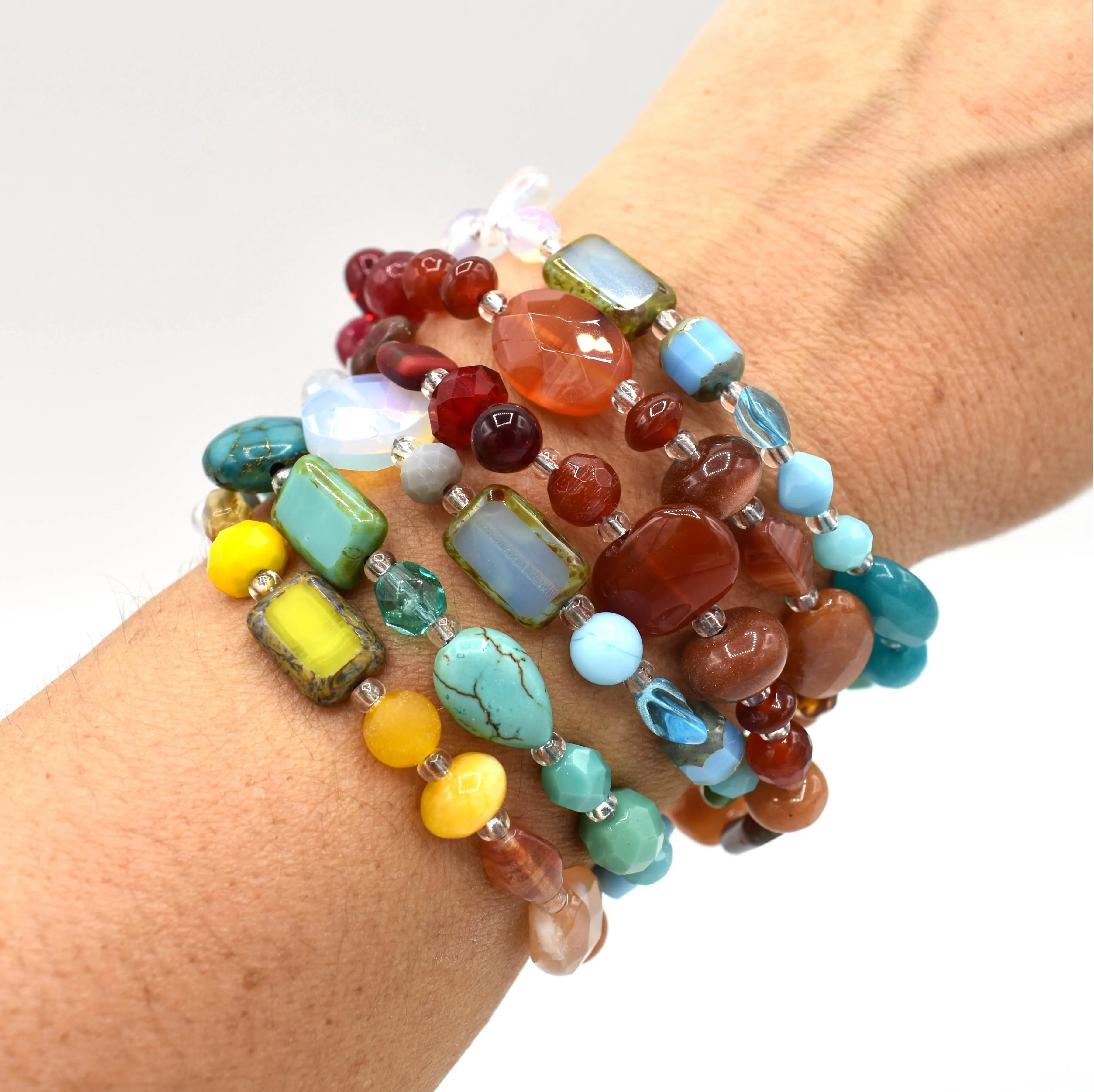 Rainbow Gemstone Medley, Convertible Necklace/Bracelet, 44"