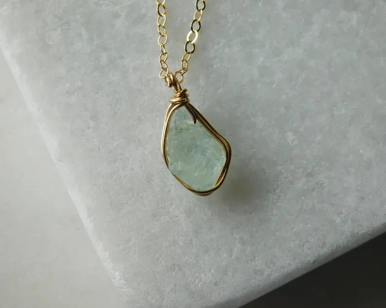 Raw Aquamarine Necklace | March Birthstone