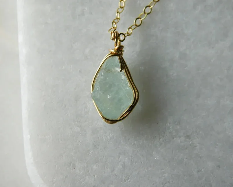 Raw Aquamarine Necklace | March Birthstone
