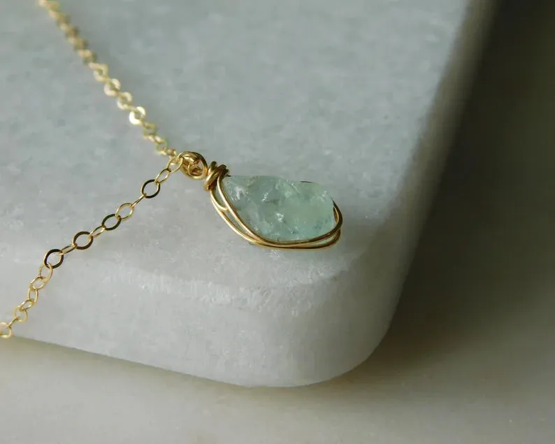 Raw Aquamarine Necklace | March Birthstone
