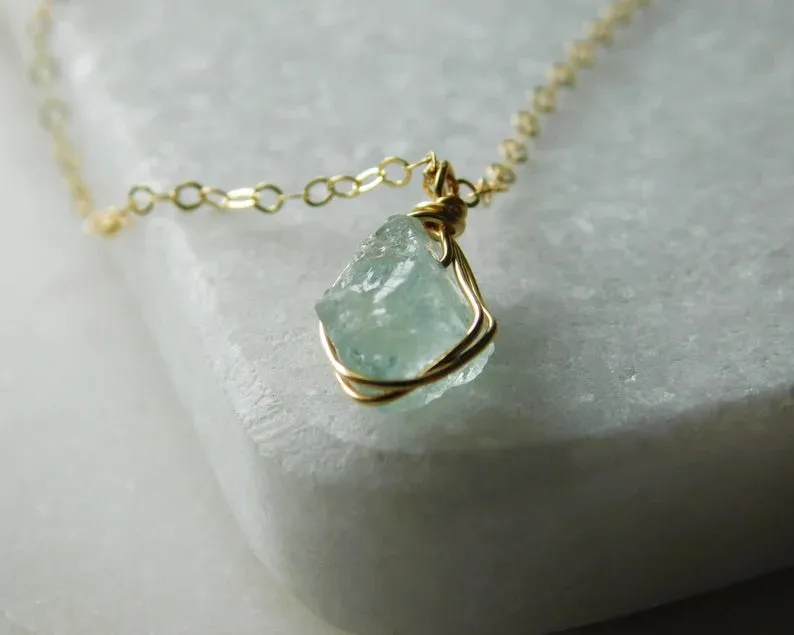 Raw Aquamarine Necklace | March Birthstone