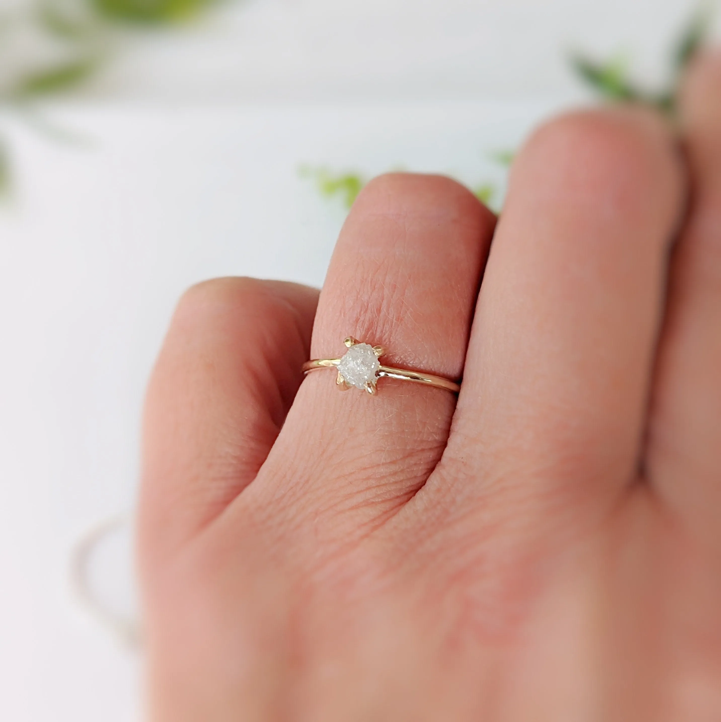 Raw diamond engagement ring