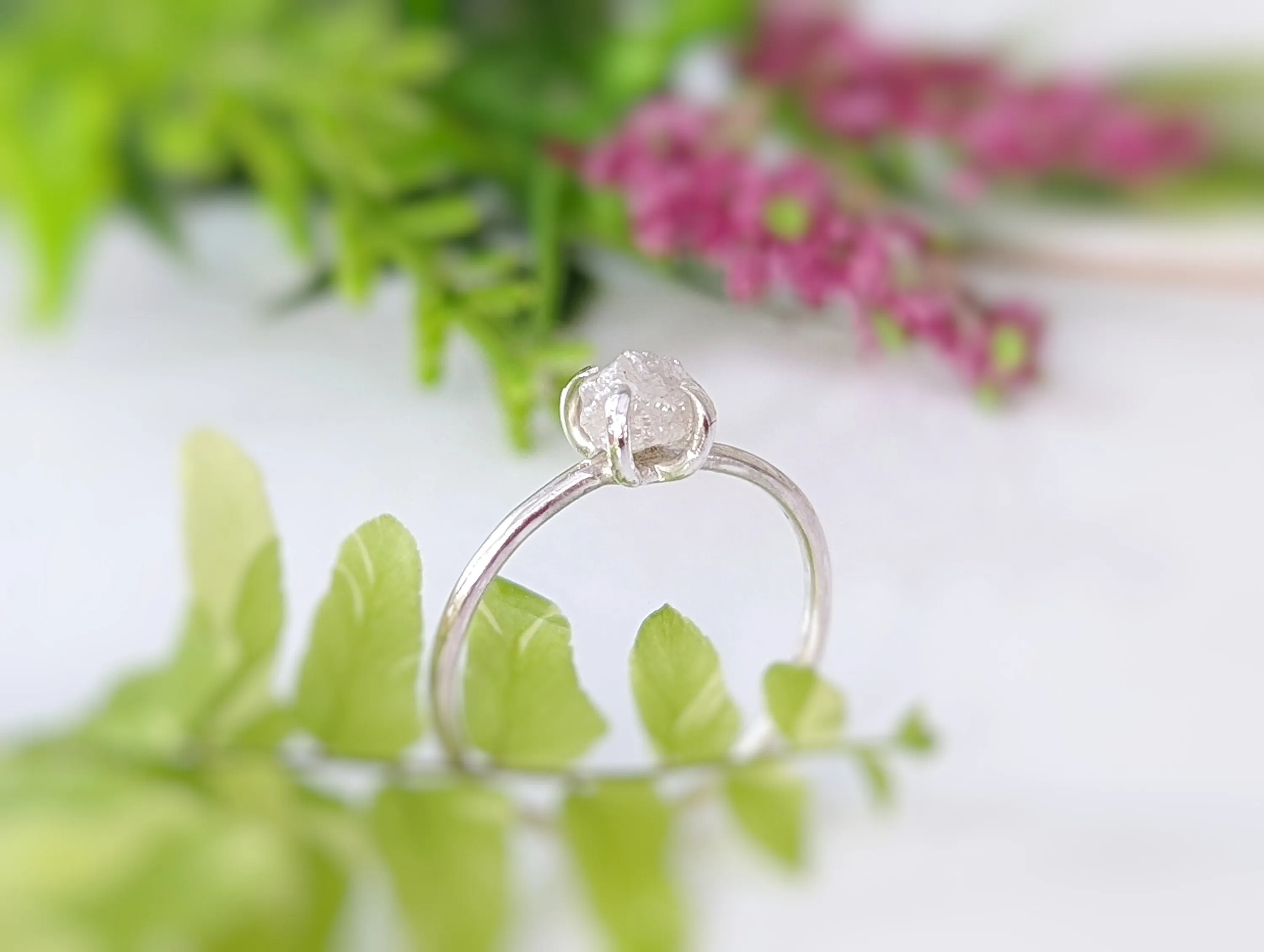 Raw diamond engagement ring