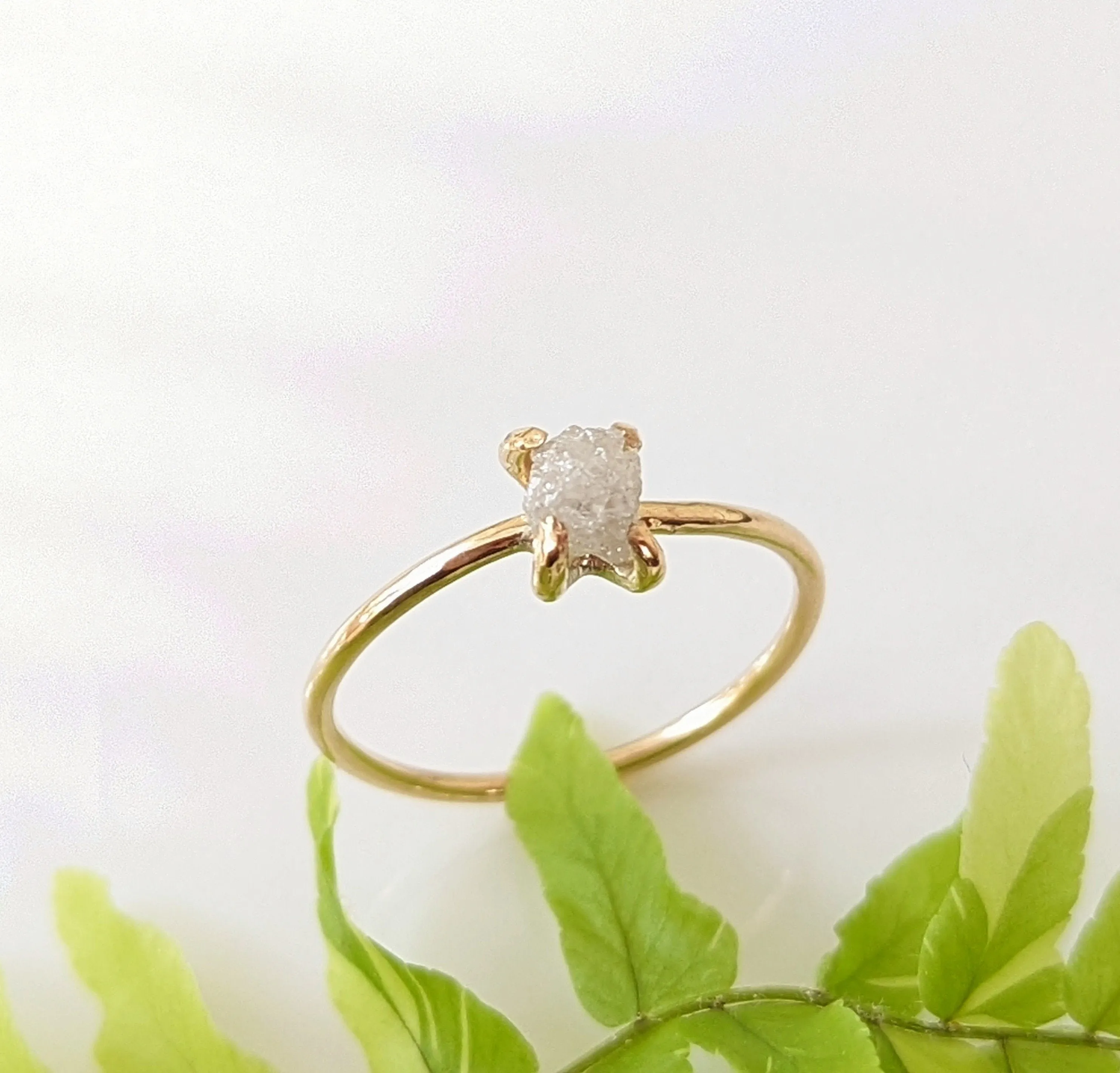 Raw diamond engagement ring