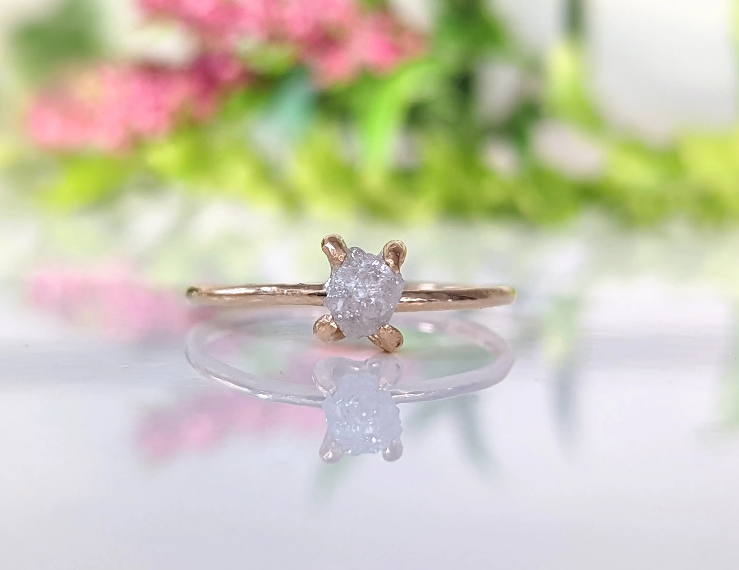 Raw diamond engagement ring