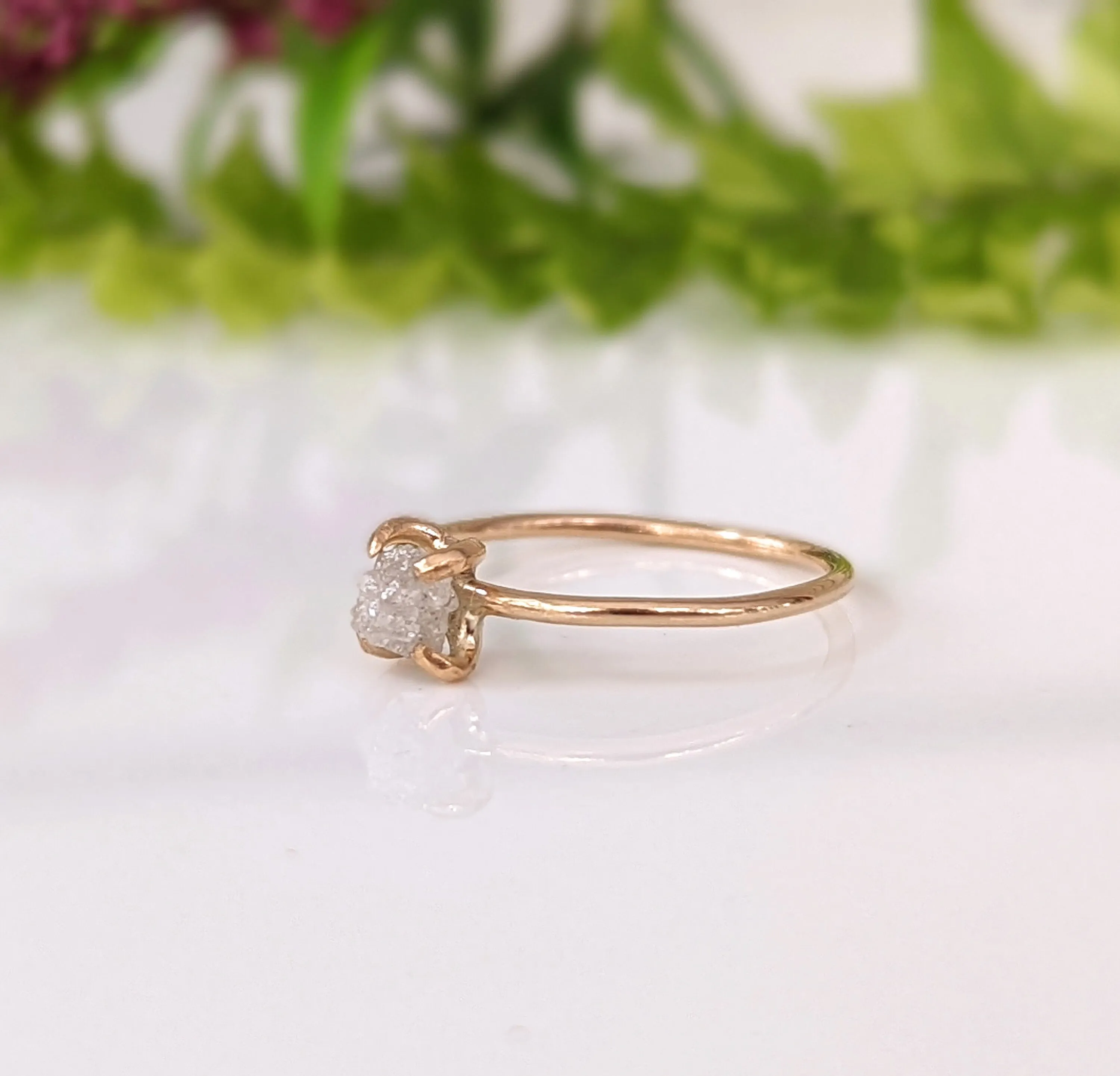 Raw diamond engagement ring