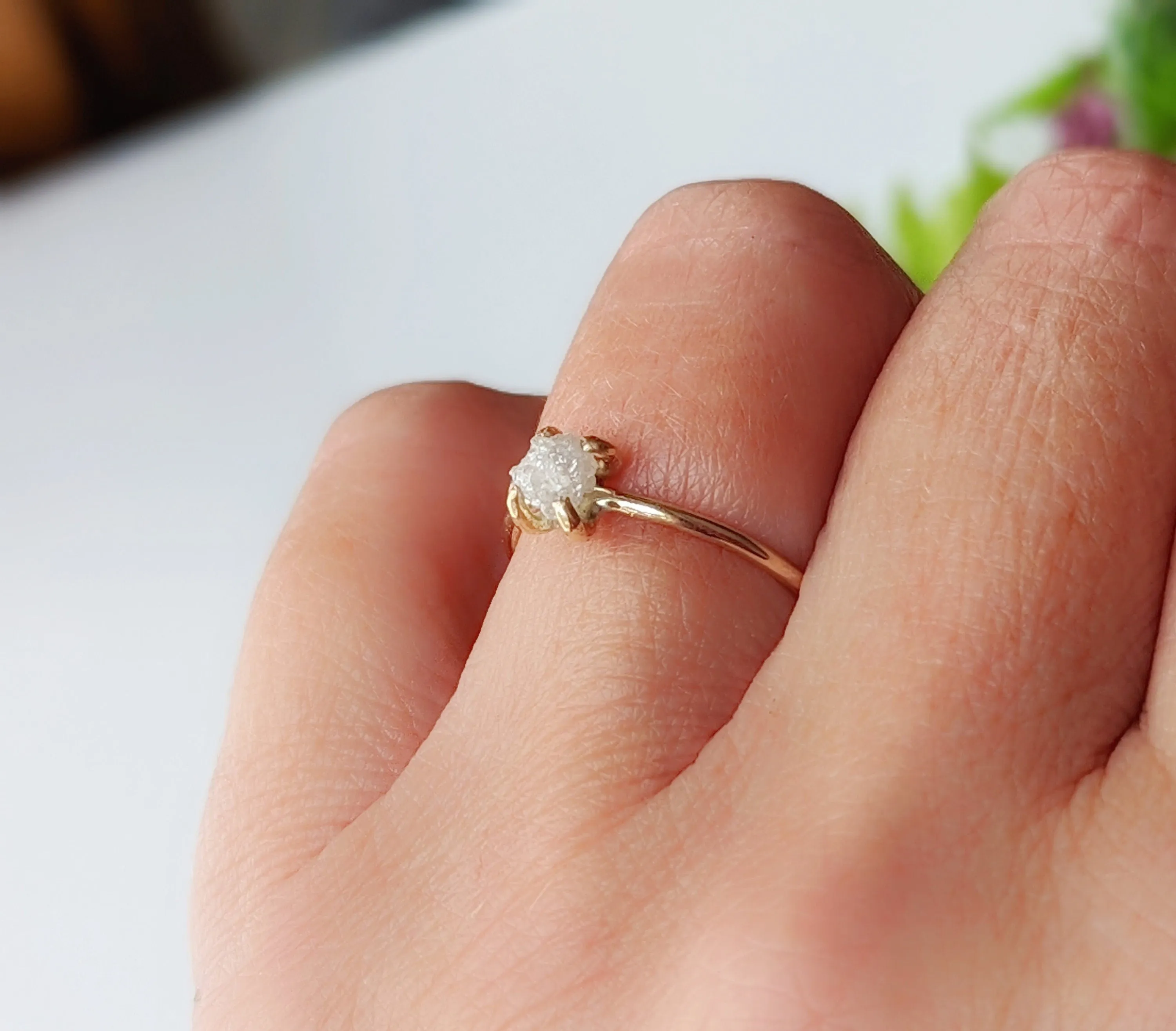 Raw diamond engagement ring