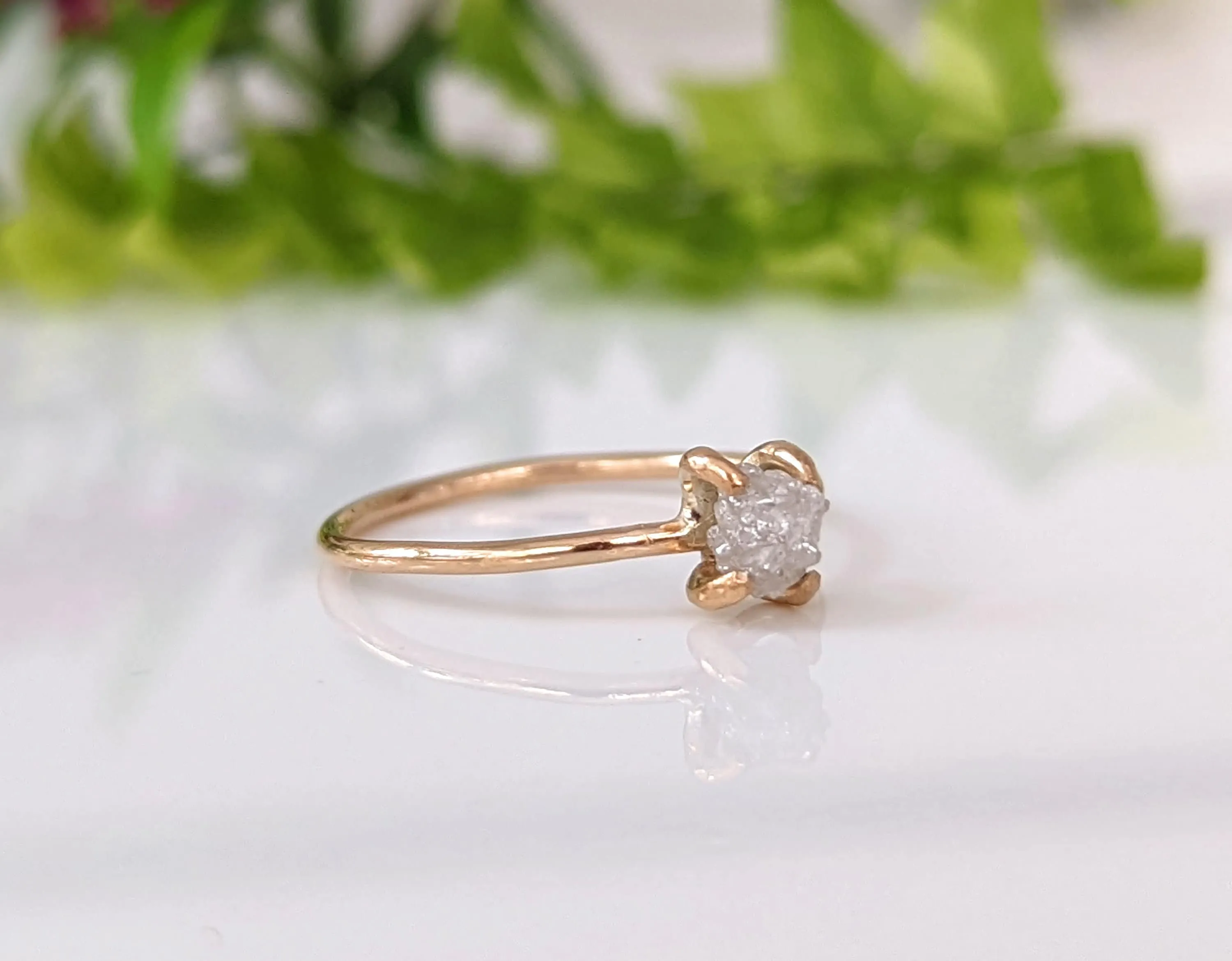 Raw diamond engagement ring
