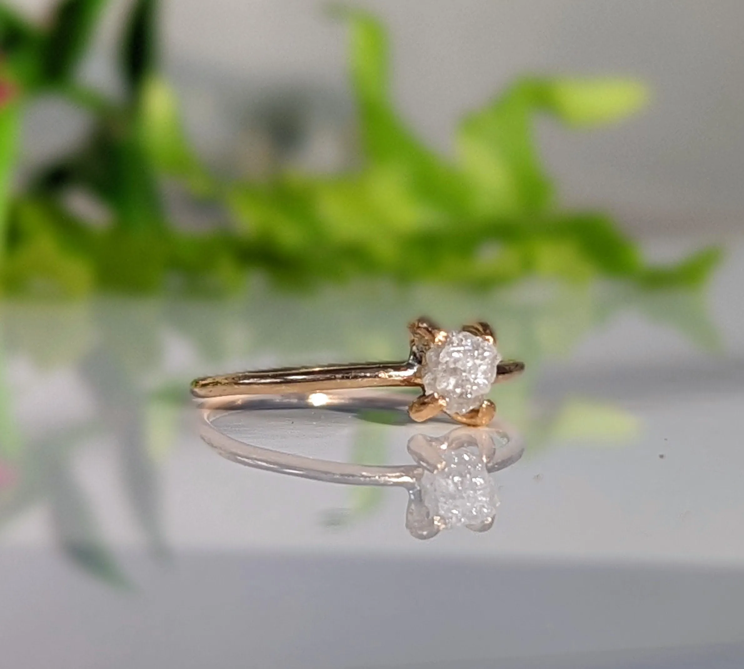 Raw diamond engagement ring