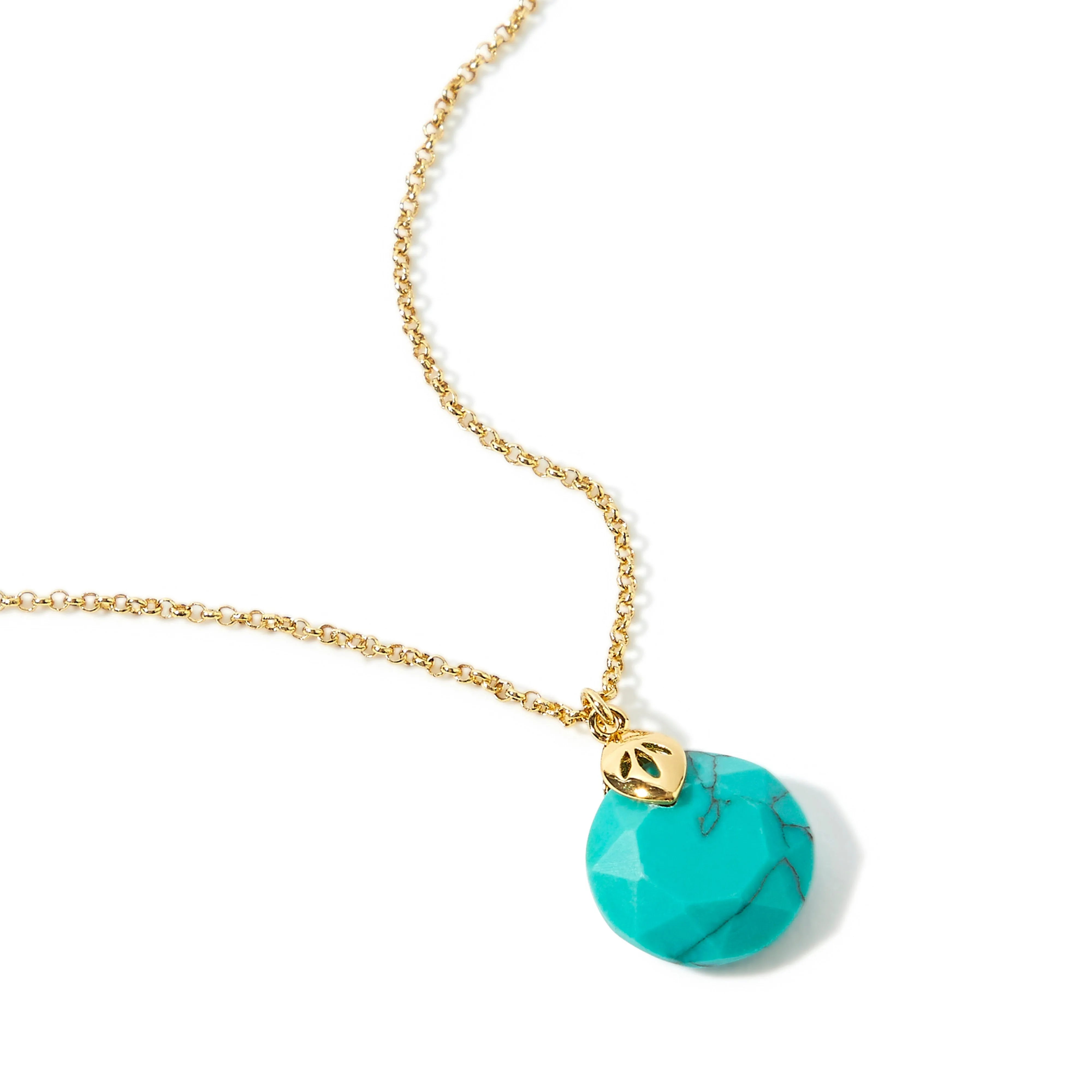 Real Gold Plated Circle Healing Stone Pendant Necklace Turq For Women