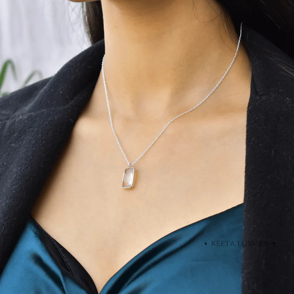 Rectangular Strength - Rose Quartz Necklace