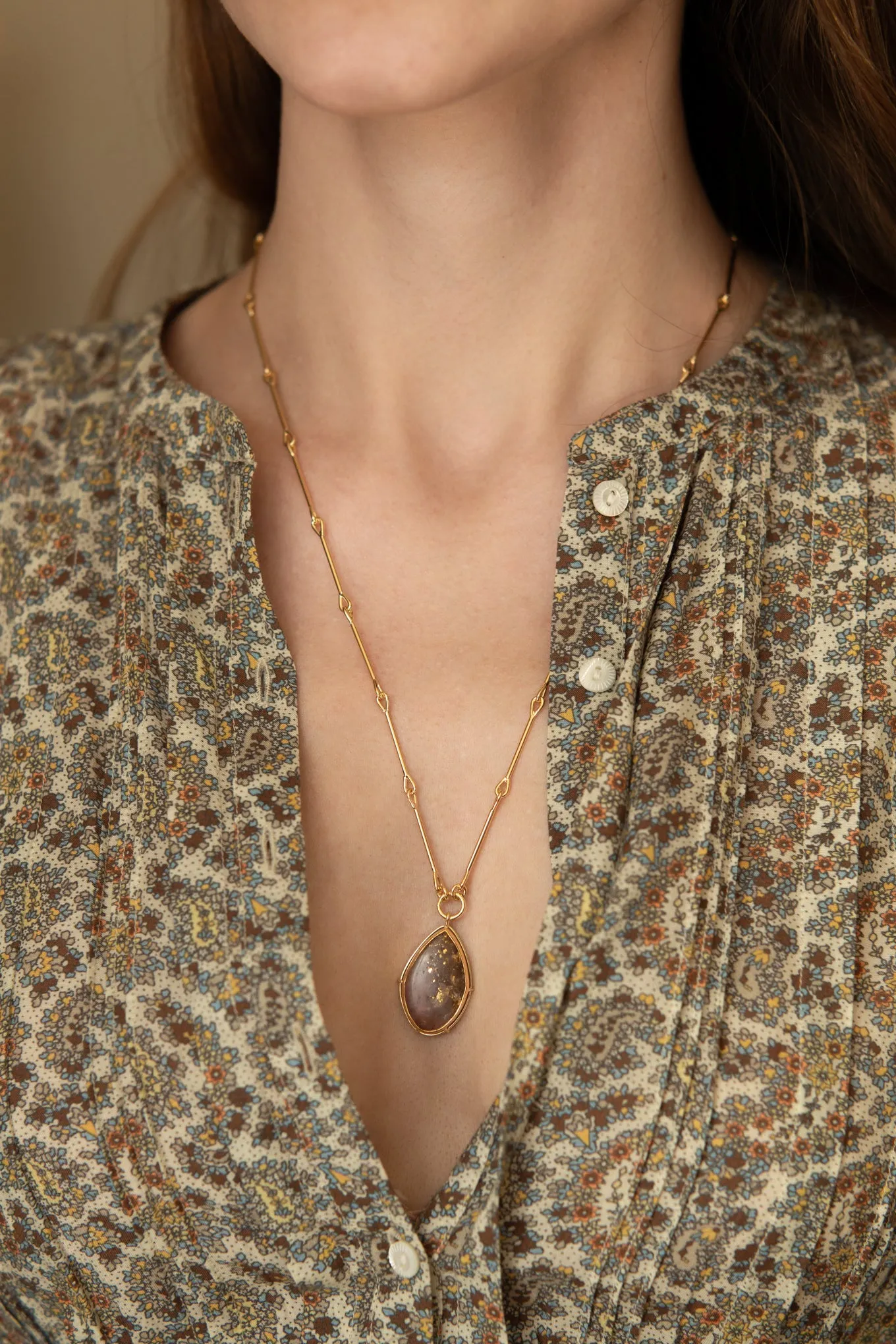 Red Gold Quartz Necklace